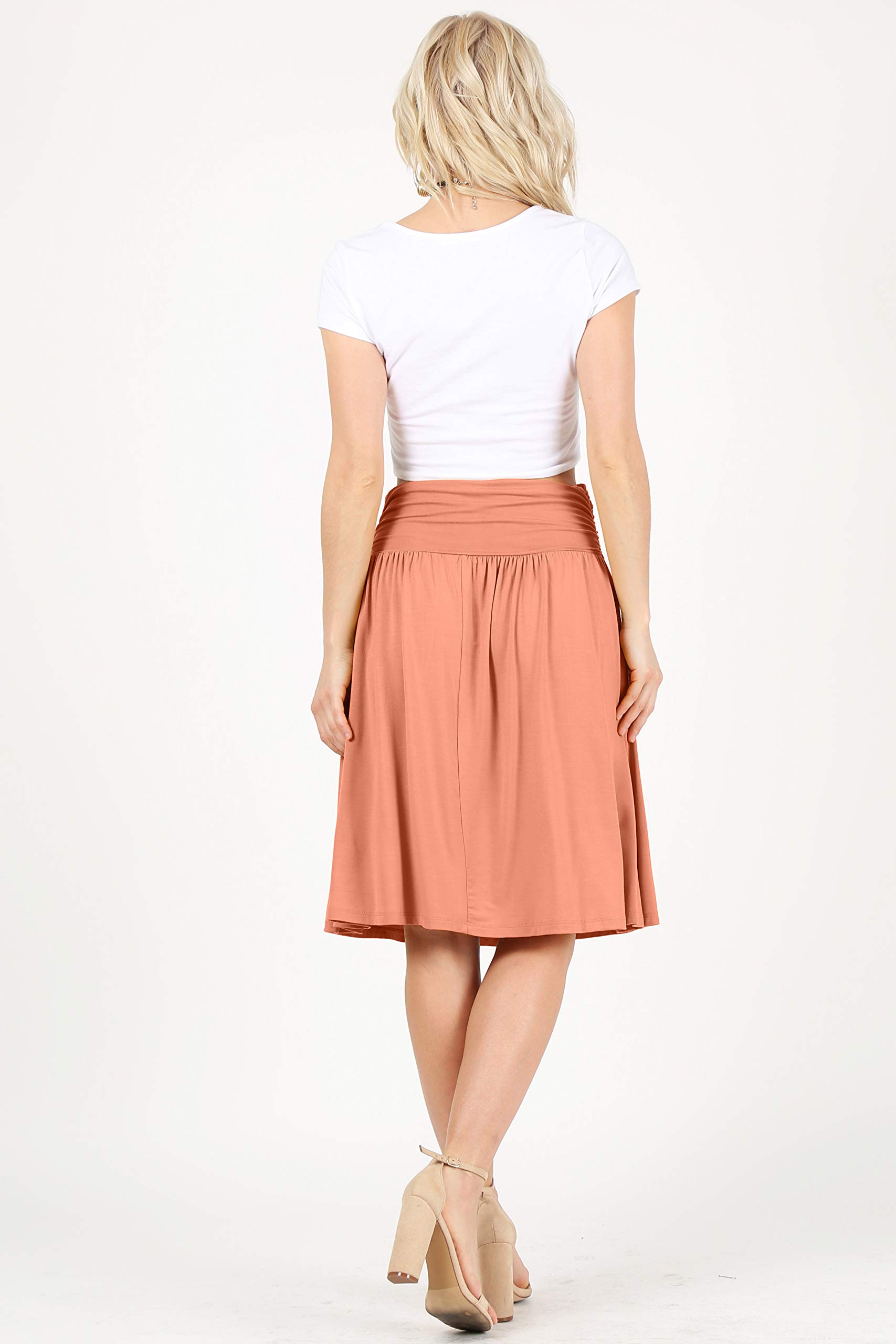 Women's Stretchy Ruched Midi Skirt with Pockets - Regular & Plus Size Below Knee Flowy Skirt for Work, Date Night & Casual Outfits