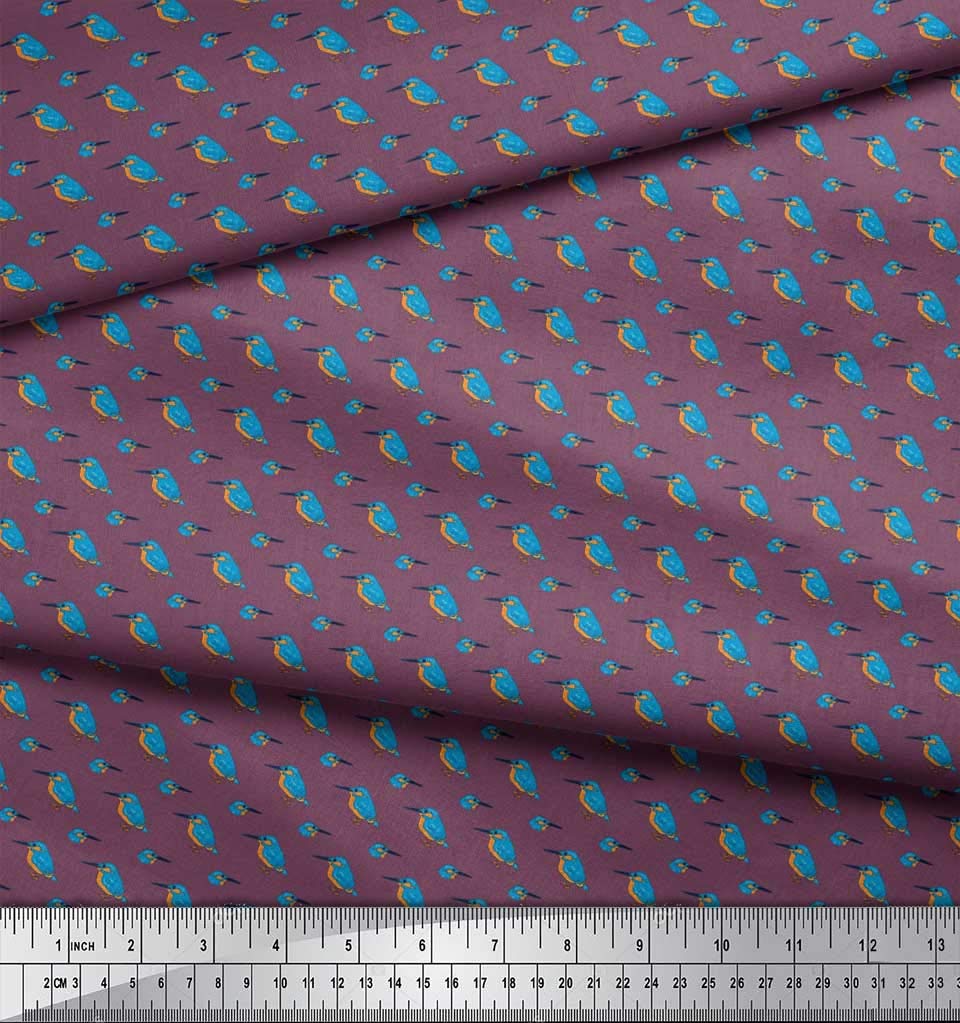 Soimoi Georgette Viscose Purple Fabric by The Yard - 42 Inch Wide Kingfisher Bird Print Shirting Material - Lightweight Flowy Dress & Scarf Fabric for DIY Fashion, Home Decor, and Craft Projects