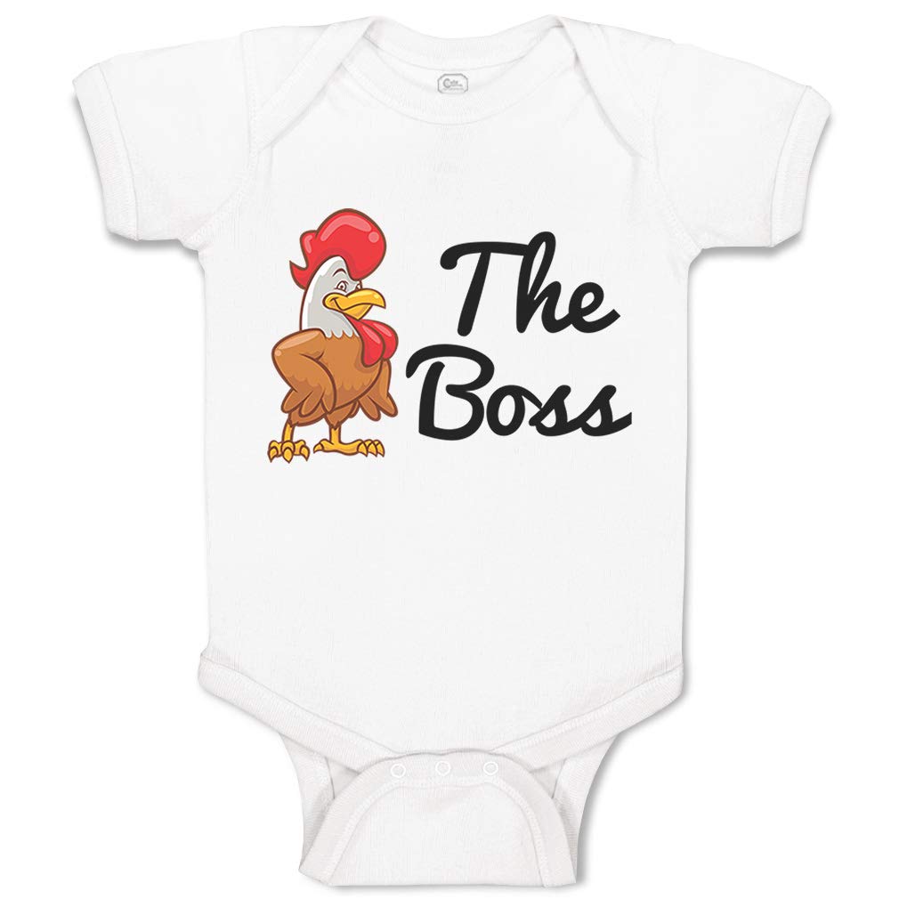 Custom Baby Bodysuit - Funny 'The Boss' Rooster Farm Design - 100% Cotton Baby Clothes for Boys & Girls | Perfect for Farm-Themed Parties, Photo Shoots & Everyday Wear