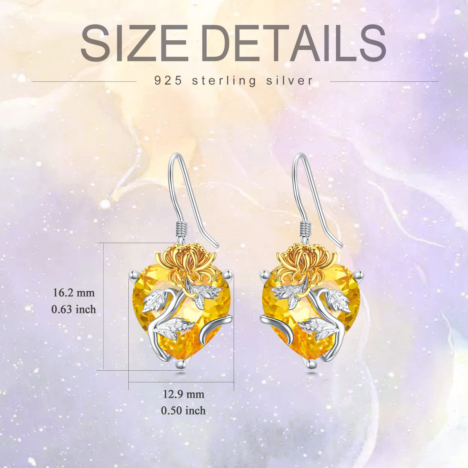 TOUPOP Sterling Silver Birth Month Flower Drop Earrings for Women - Crystal Dangle Heart Earrings, Birthday Jewelry Gifts for Girls & Women | Perfect for Valentine's Day, Mother's Day & Special Occasions