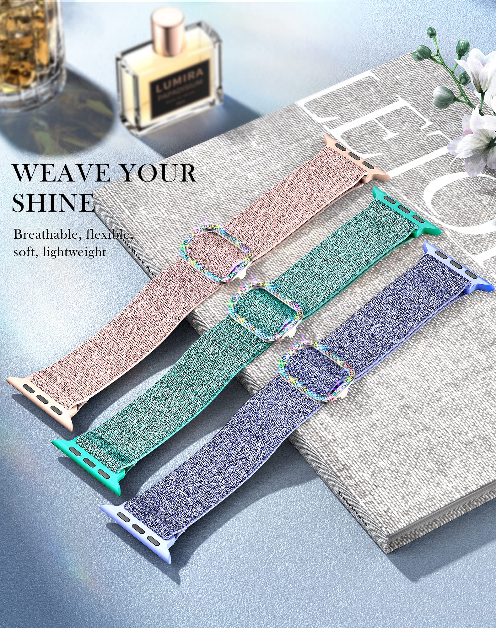 LETOID Stretchy Elastic Nylon Apple Watch Band for Women - Compatible with 38mm 40mm 41mm 42mm 44mm 45mm 46mm 49mm iWatch Series 10/9/8/7/6/5/4/3/2/1/SE/Ultra - Soft Solo Loop Wristband for Workout, Running & Everyday Wear