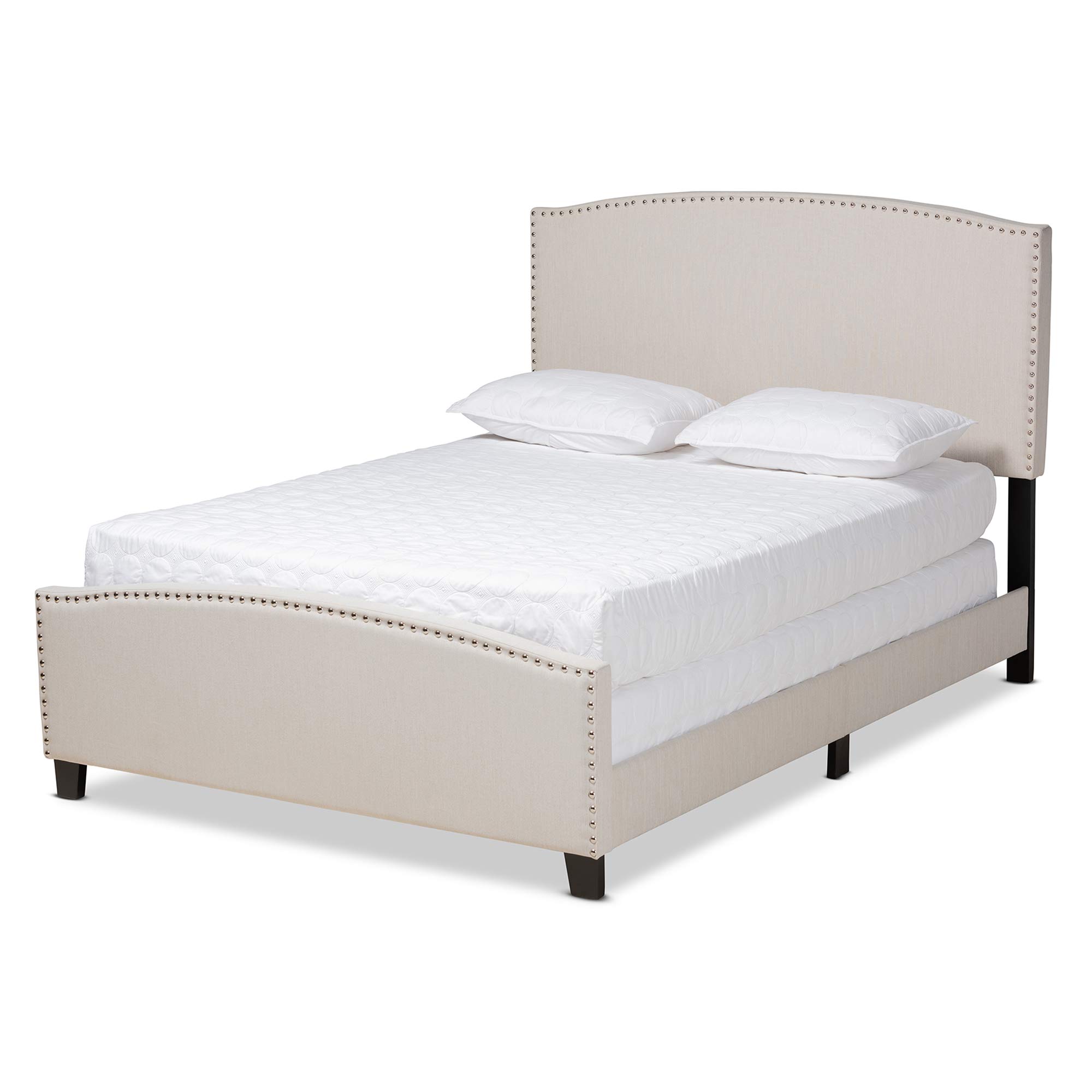 Baxton Studio King Size Panel Bed Frame - Beige & Black Upholstered Platform Bed for Modern Bedrooms | Perfect for Master Bedroom, Guest Room & Apartment