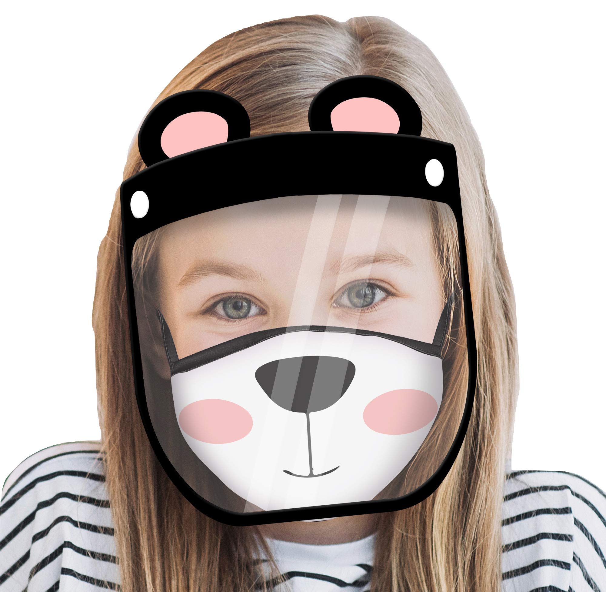 ABG Accessories Girls Kids Face Shield with Matching Reusable Fabric Mask for Ages 3-7 - Perfect for School, Playdates, and Outdoor Activities