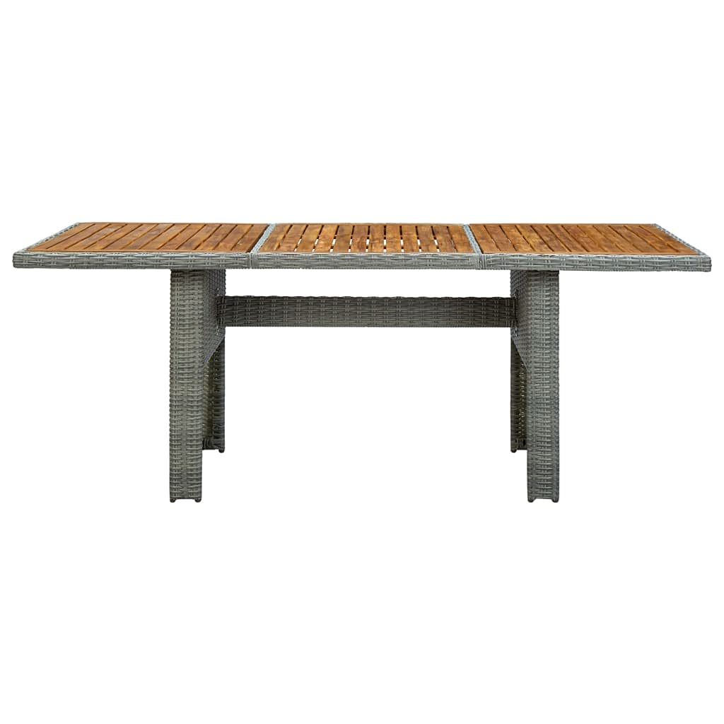 UV Resistant Weatherproof Outdoor Garden Table - Light Gray Poly Rattan & Solid Acacia Wood - Perfect for Poolside, Deck, Lawn & Patio Furniture (Durable & Stylish Outdoor Dining Set)