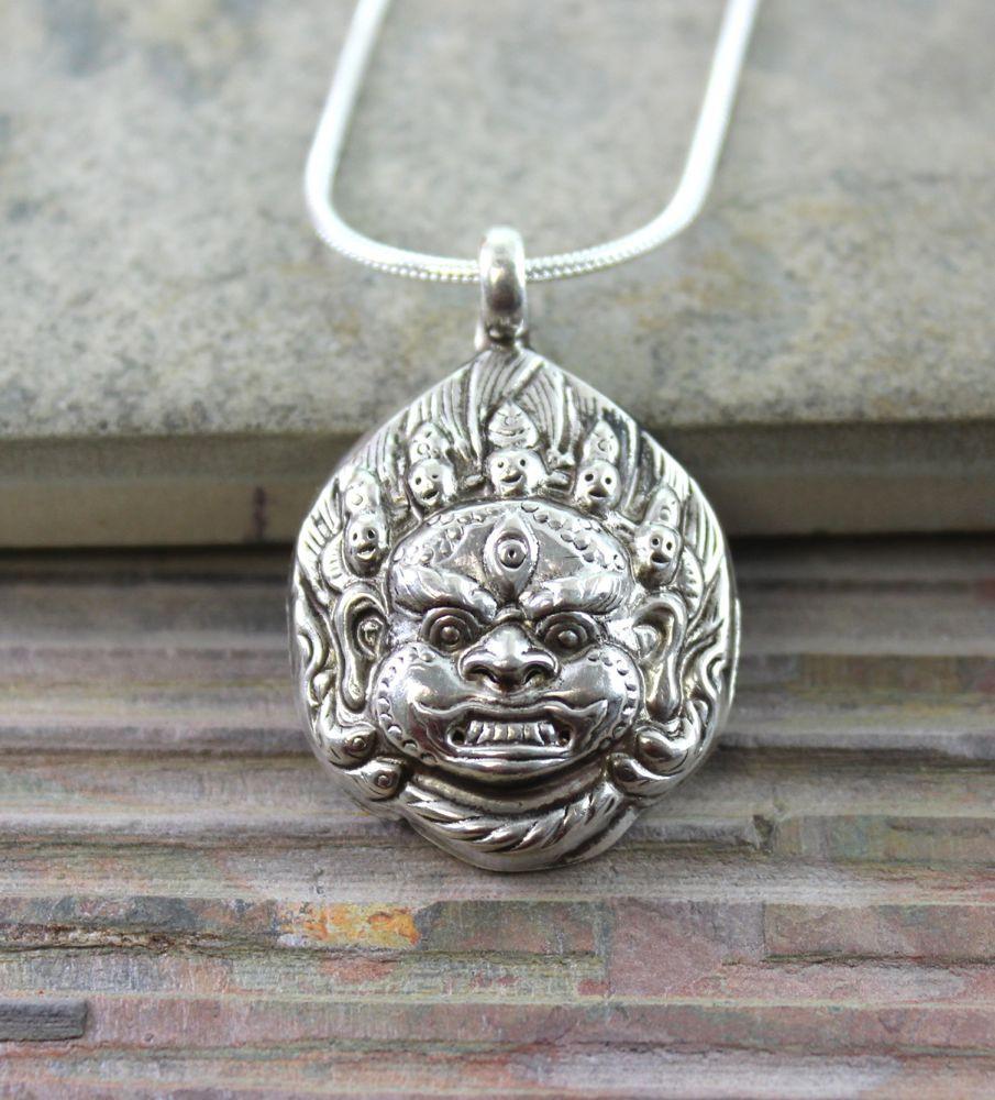 1 Inch Sterling Silver Mahakala Pendant - Buddhist Necklace for Protection & Blessings - Perfect for Meditation, Spiritual Gifts & Jewelry Collections