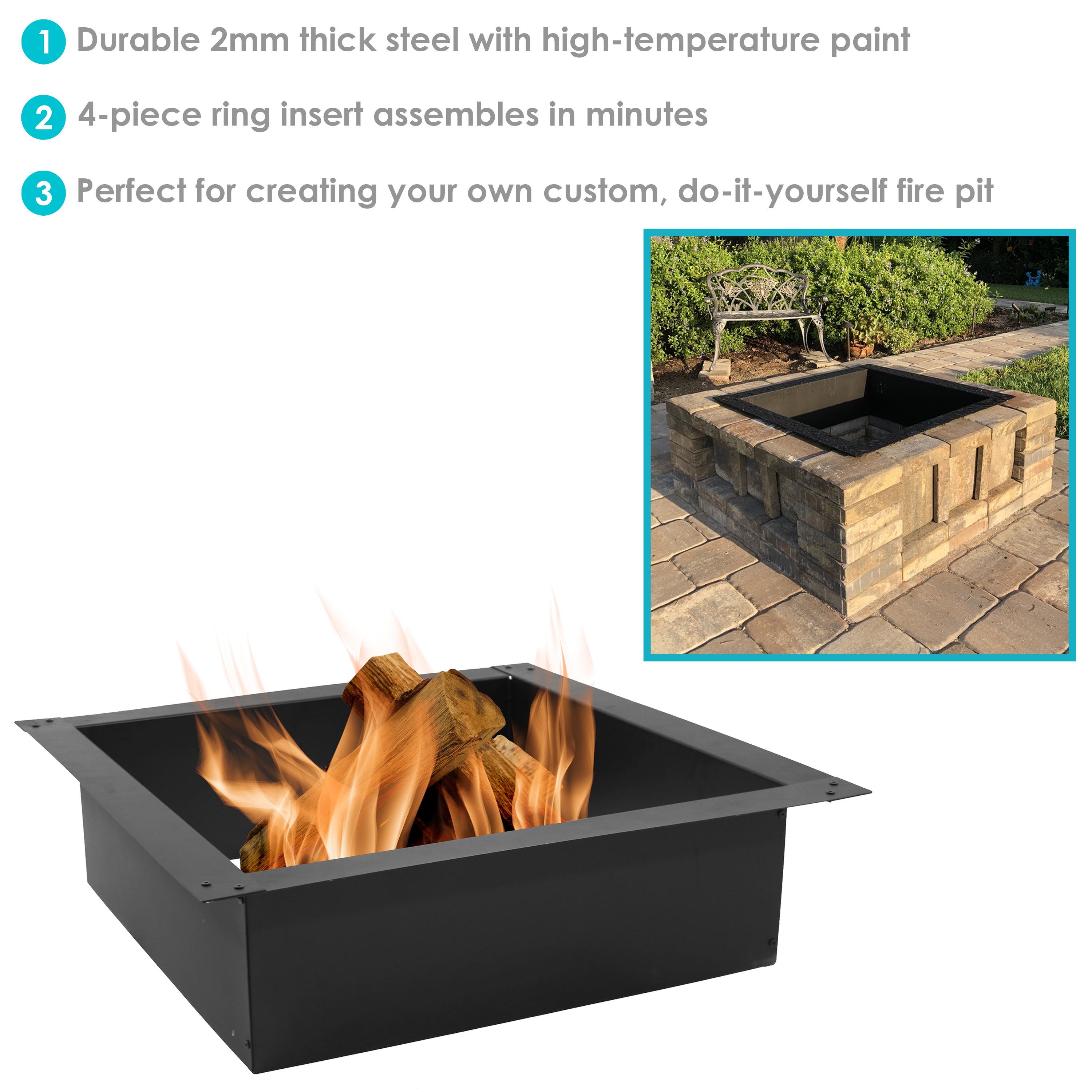 Heavy Duty Steel Square Fire Pit Insert - Durable Outdoor Fire Pit for Backyard, Patio & Camping - Perfect for Roasting Marshmallows & Warm Gatherings