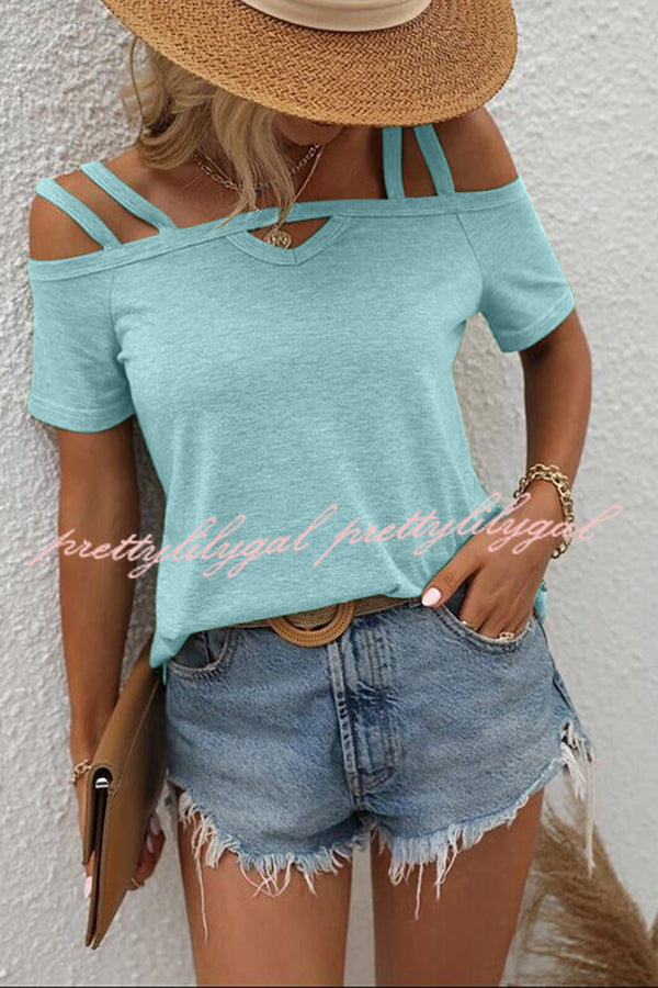 Stylish Solid Color Cold Shoulder Casual T-Shirt for Women - Perfect for Summer Outfits, Beach Wear & Everyday Fashion