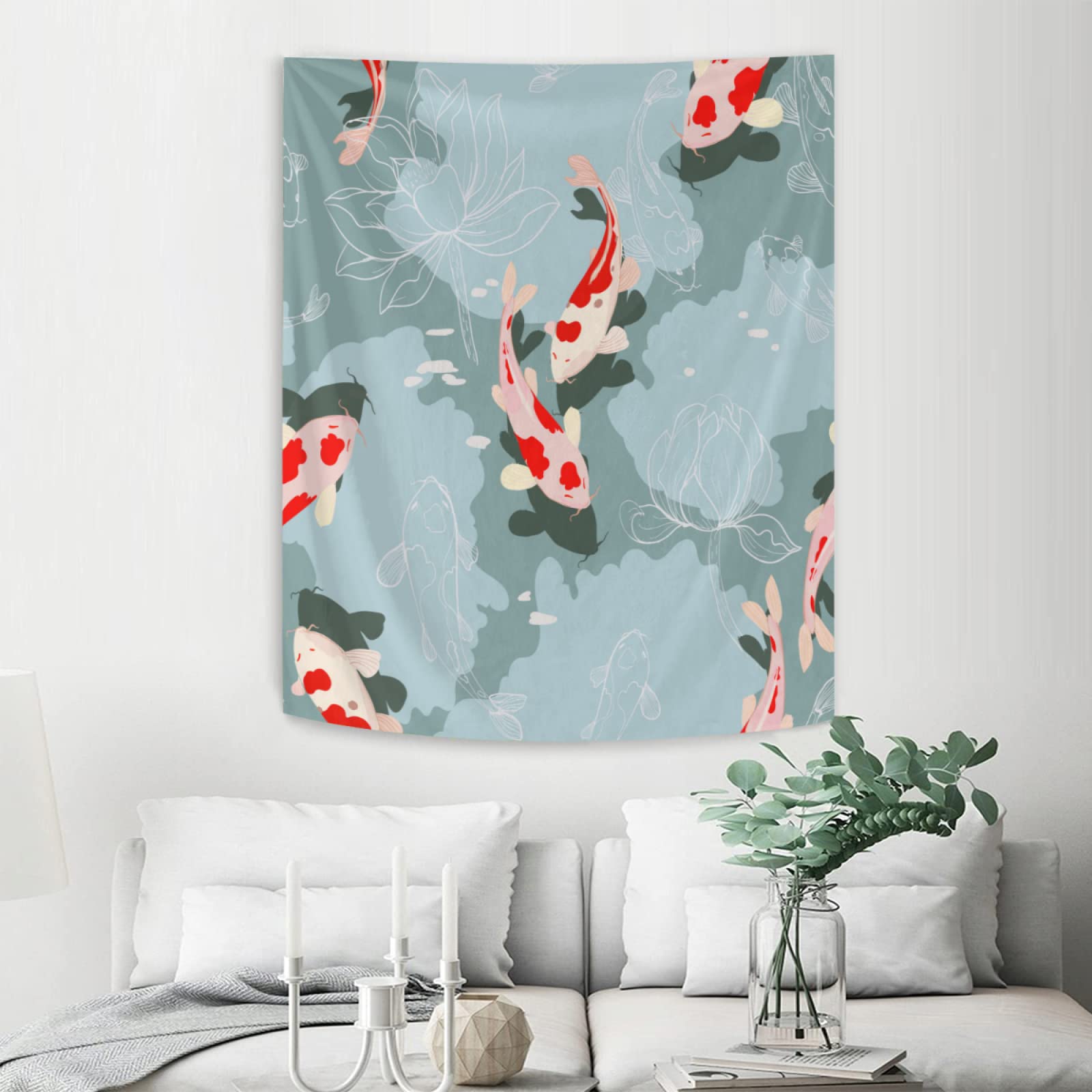 TropicalLife Koi Fish Water Tapestry Wall Hanging - 40x60 Inch Oriental Style Polyester Decor for Bedroom, Living Room & Dorm - Aesthetic Boho Home Decor, Asian Inspired Wall Art
