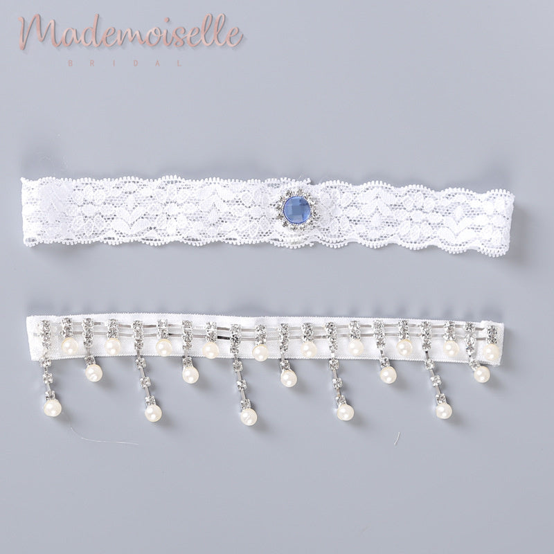 Elegant Crystals and Pearls Bridal Garter Set for Wedding - Perfect for Bridal Shower, Bachelorette Party & Something Blue Tradition