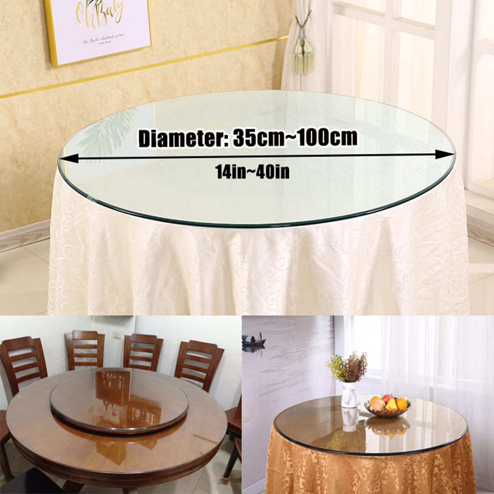 34/36/39/40 Inch Tempered Glass Round Table Top - 7mm Thick Clear Dining Table Protector Cover | Replacement Glass Top for Indoor & Outdoor Tables | Perfect for Dining Room, Patio, Restaurant, and Office Use