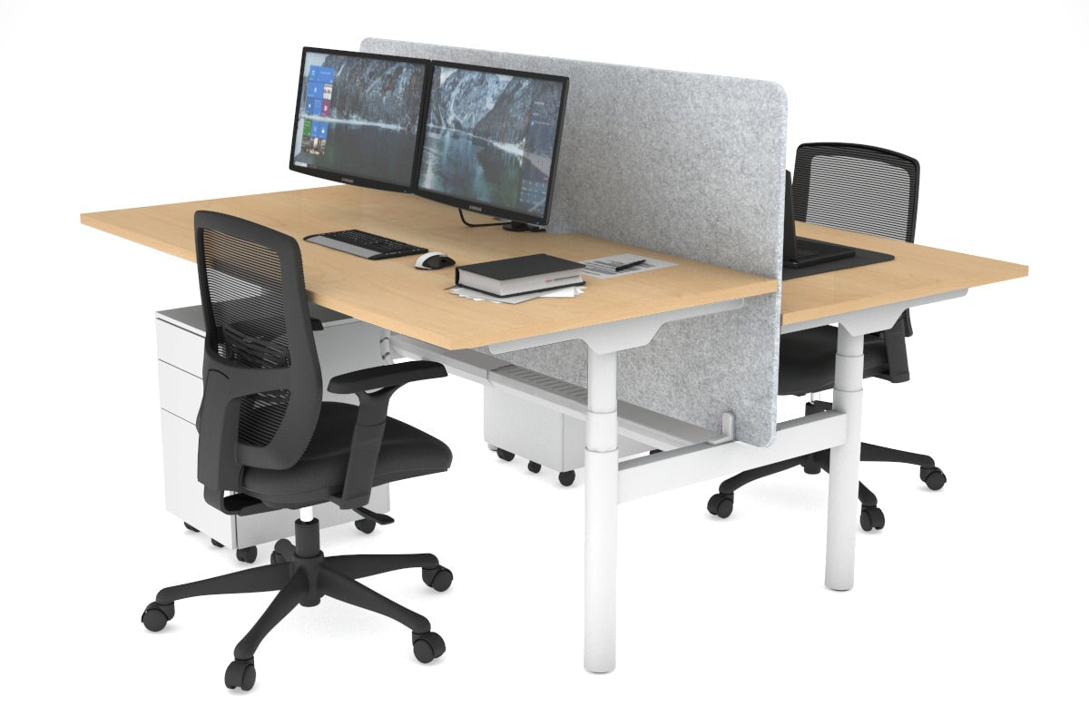 Flexi Premium Height Adjustable 2-Person H Bench Workstation - White Frame (1600L x 800W) with Cable Management | Ergonomic Office Desk for Home & Workspace