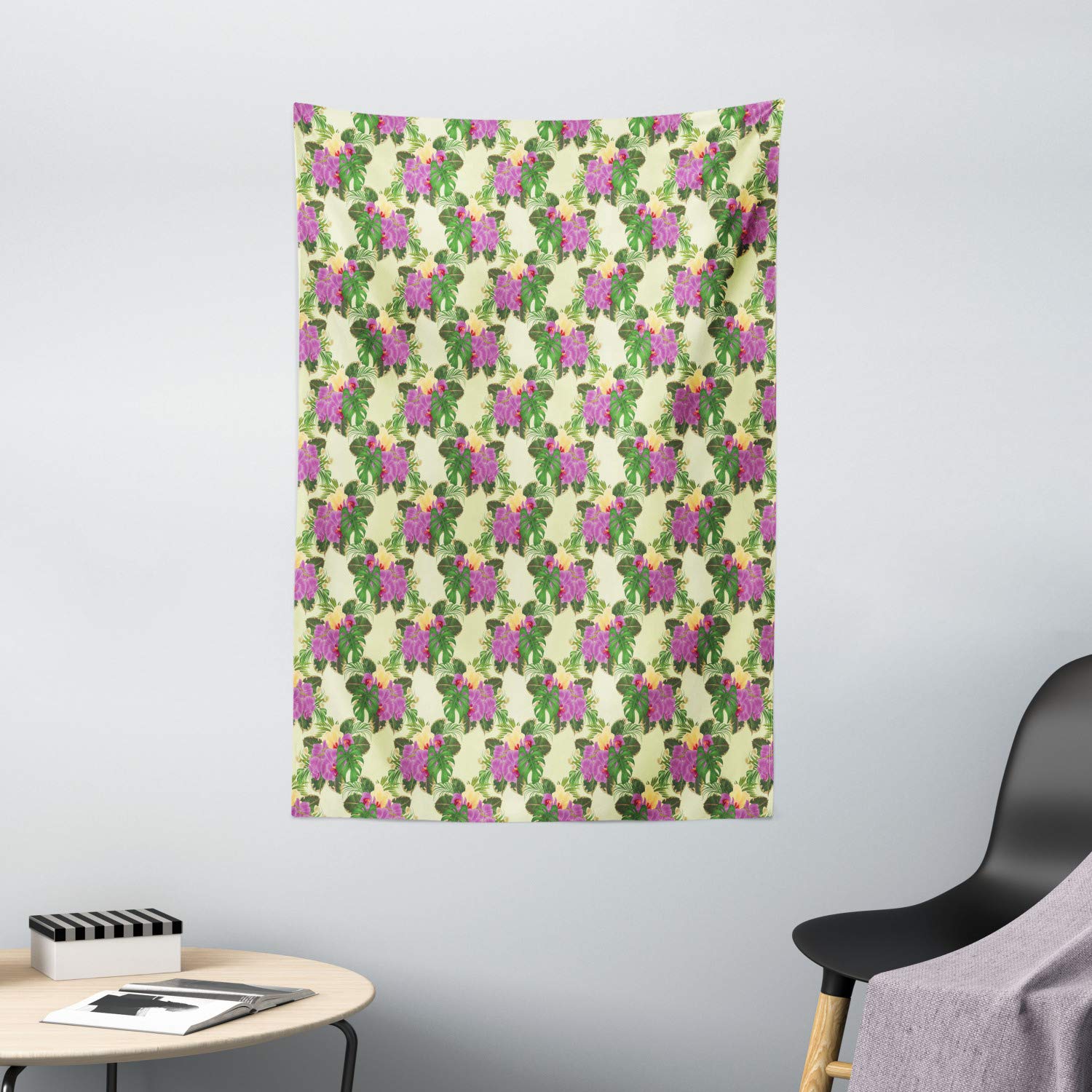 Ambesonne Philodendron Tapestry - Monstera Leaves, Orchid & Hibiscus Floral Wall Hanging Decor for Bedroom, Living Room, Dorm - 40
