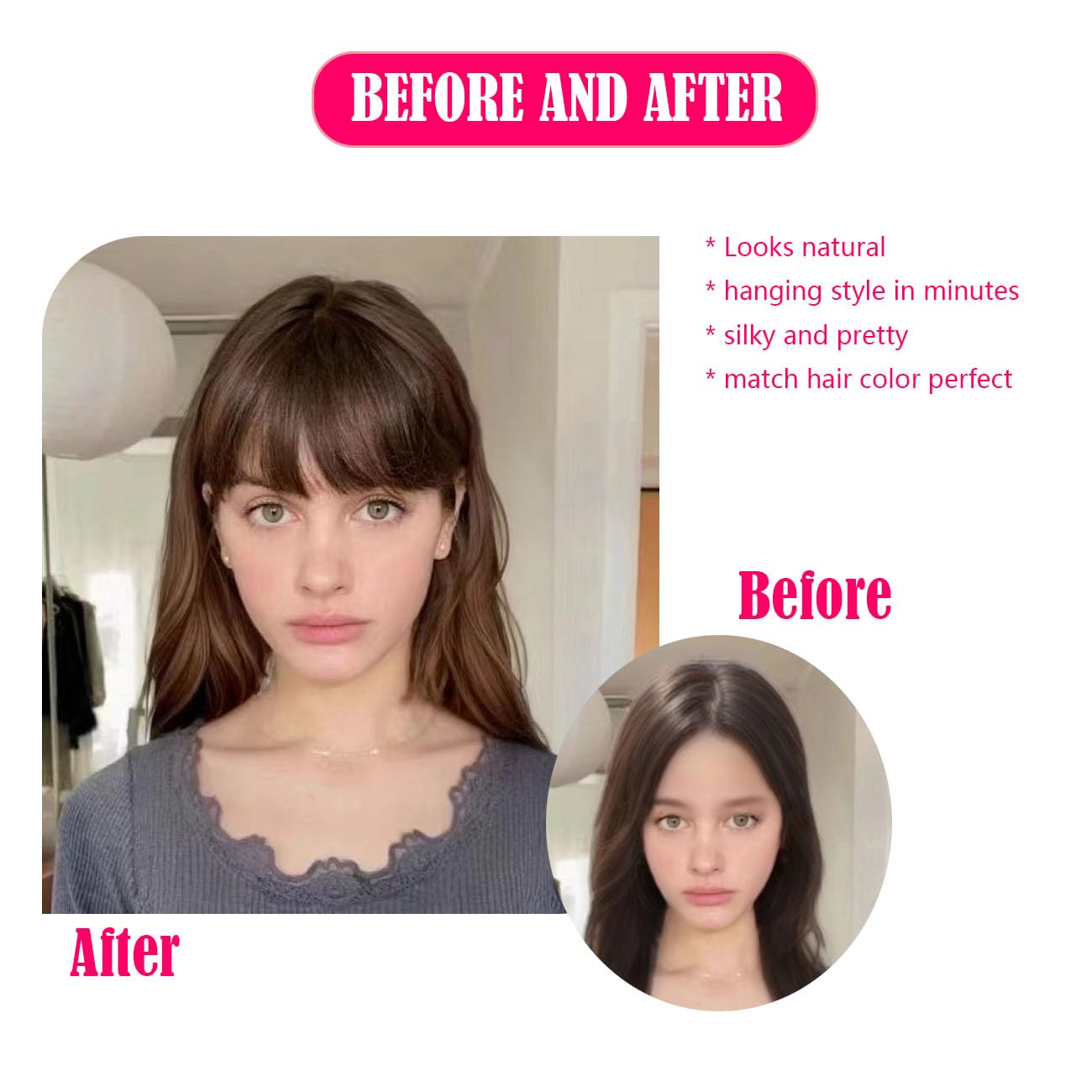 Clip-in Bangs Real Human Hair Extensions - Thick Full Remy Fringe with Temples | Natural Color Hairpieces for Women | Perfect for Daily Wear, Cosplay & Hairstyle Transformations