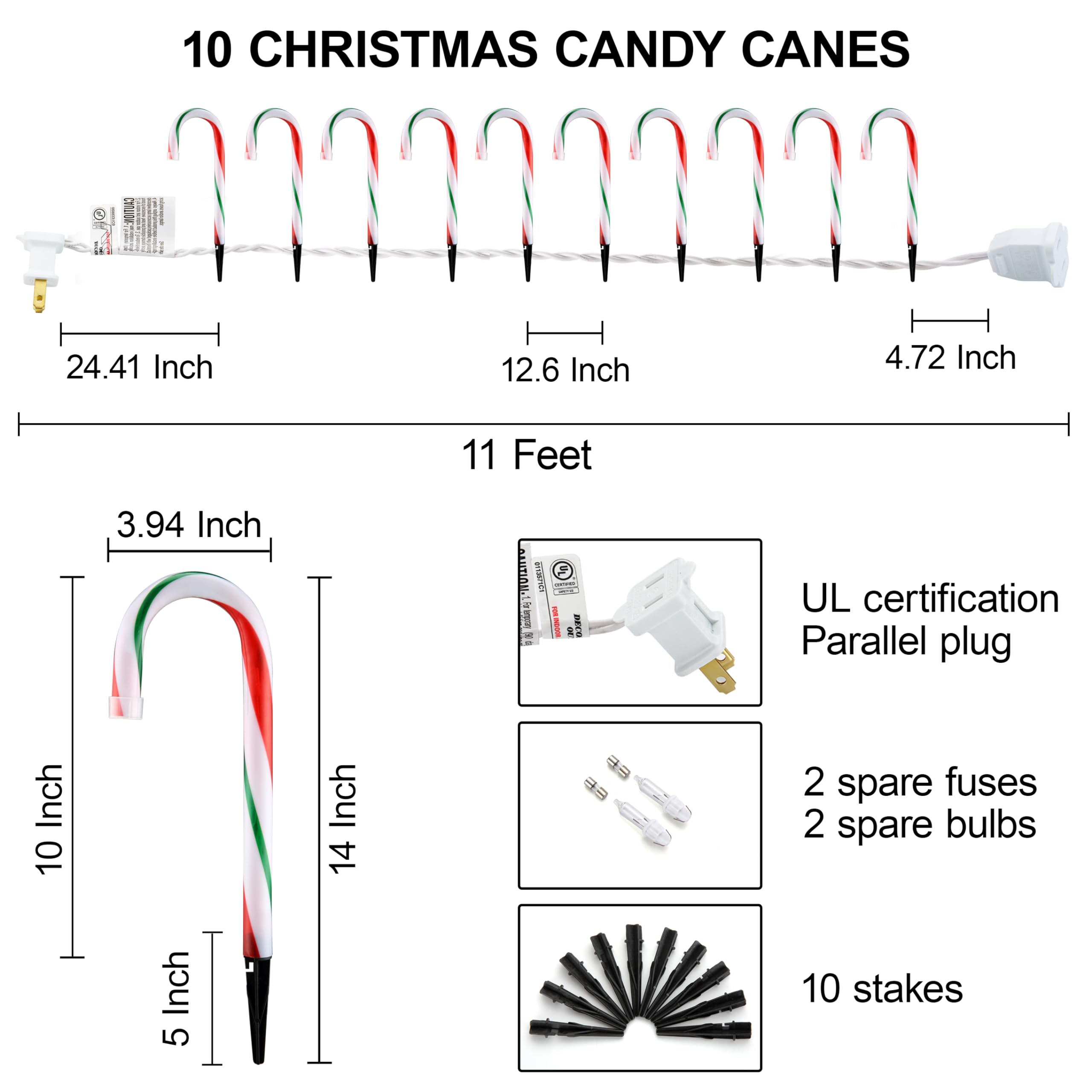 GAGALIFE 10 Pack Candy Cane Pathway Lights - 10