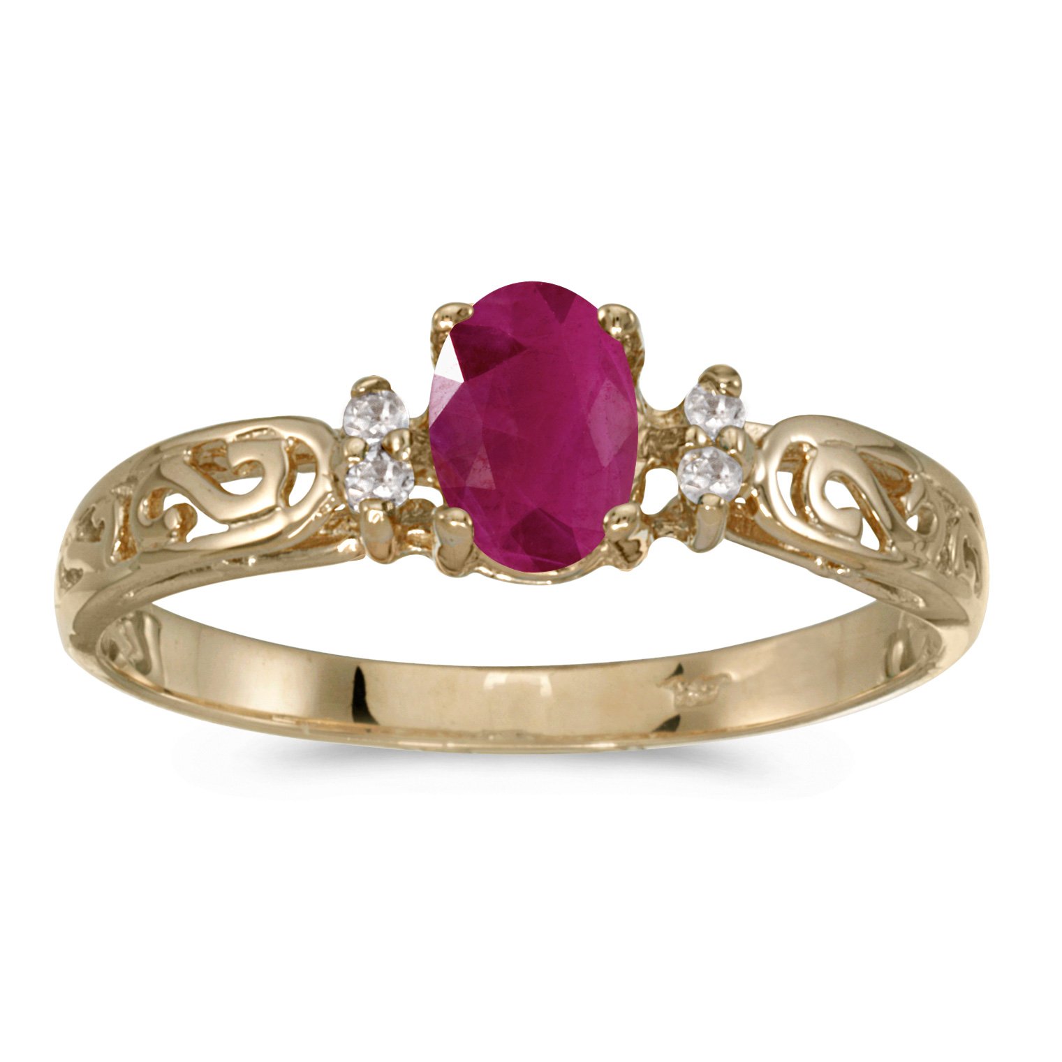 10K Yellow Gold Oval Ruby and Diamond Ring for Women - Elegant Vintage Style Engagement, Wedding, or Anniversary Jewelry Gift