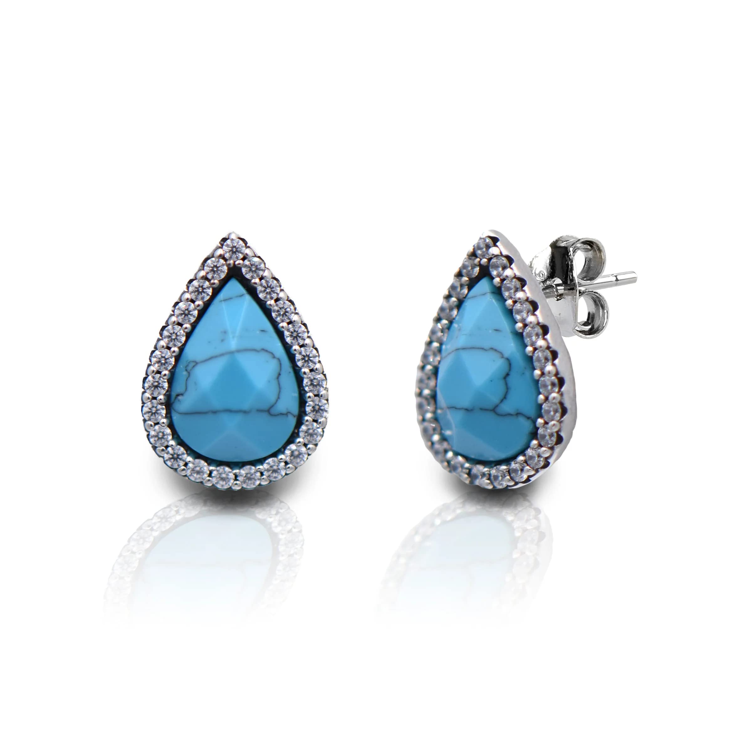 Handmade Teardrop Turquoise Earrings for Women - 925 Sterling Silver Dangle Earrings | Perfect for Boho, Casual & Party Outfits