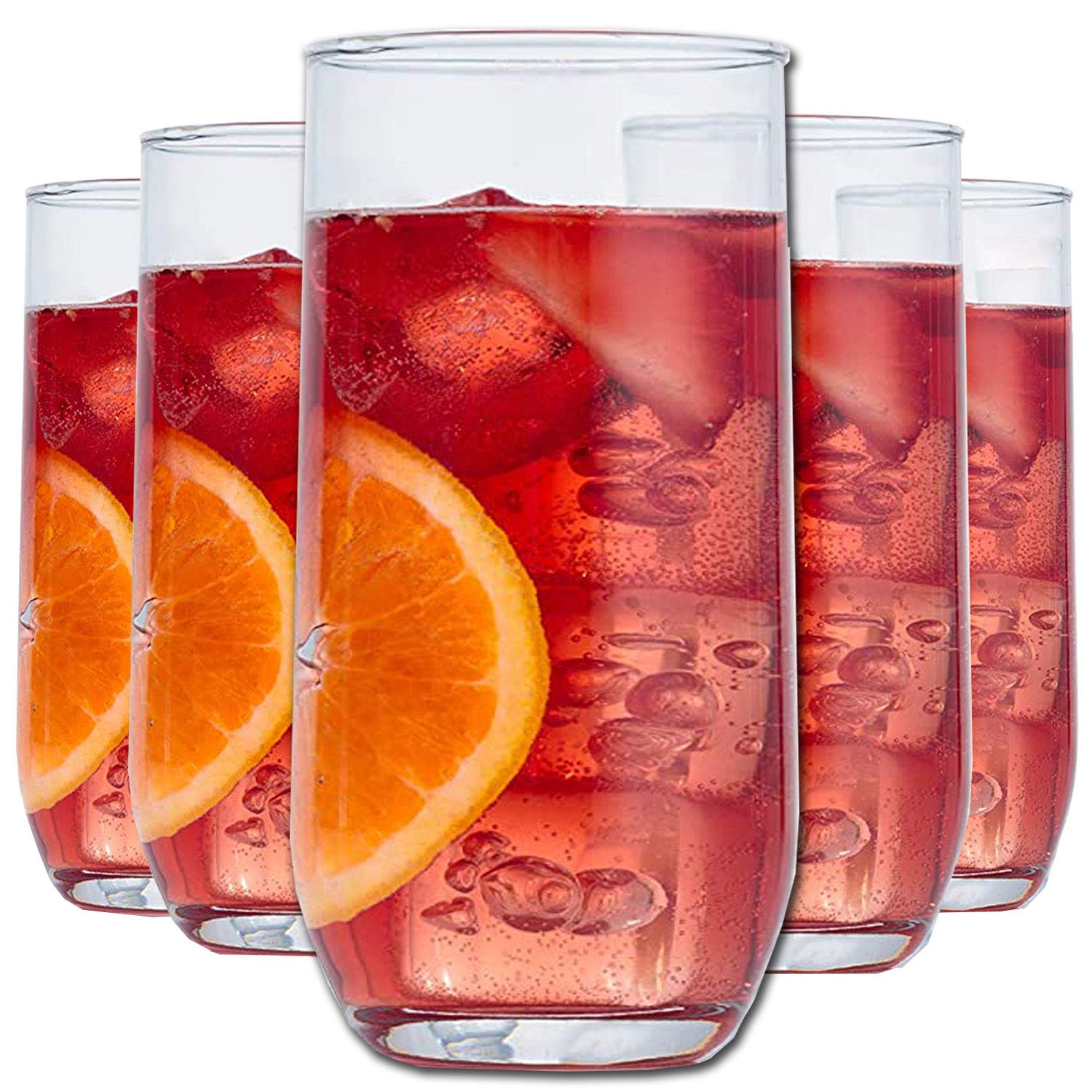 Premium 14oz (415ml) Large Highball Drinking Glasses Set of 6 - Crystal Clear Juice & Water Glasses for Cocktails, Iced Tea, Smoothies - Durable Lead-Free Glassware for Home, Restaurant & Bar Use