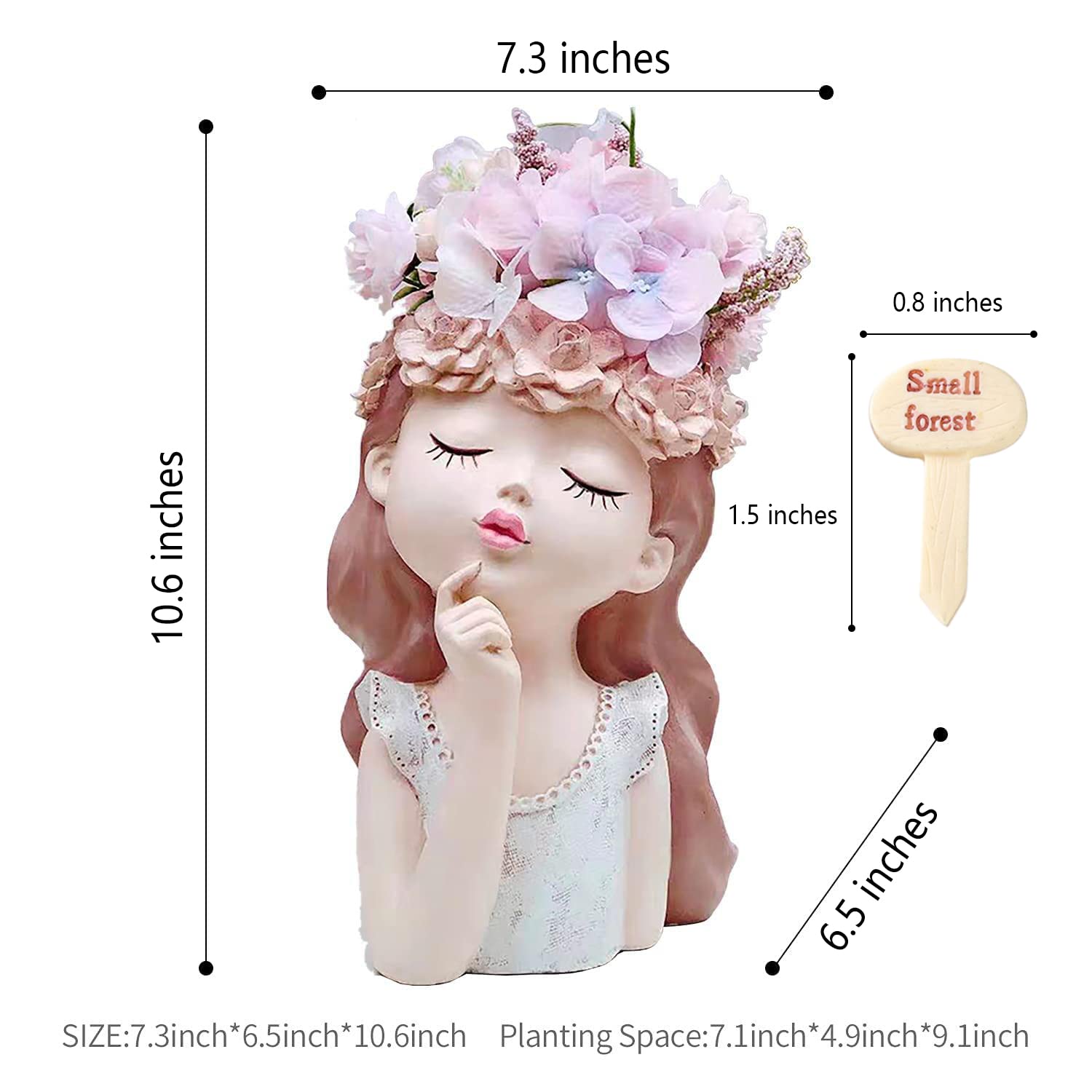 Head Planter Succulent Pots - Cute Resin Face Flower Pot with Drainage for Cactus & Plants - Creative Home & Office Decor Gift for Women & Men (7.3x6.5x10.6 Inch) - Perfect for Indoor Gardens, Desk Decor, and Unique Housewarming Gifts