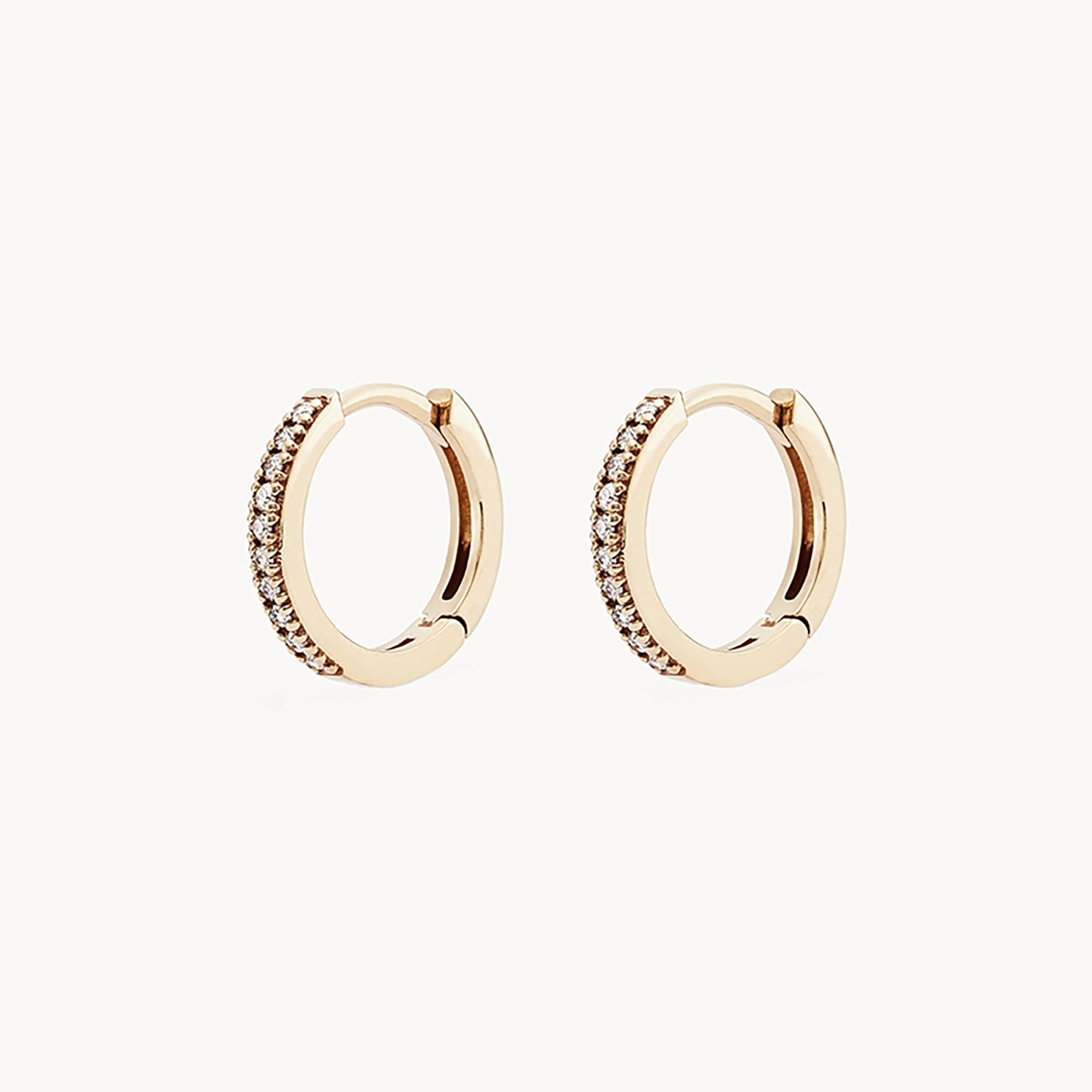 14K Yellow Gold Shine On Diamond Huggie Hoop Earrings with White Diamonds - Perfect for Everyday Wear, Parties & Special Occasions