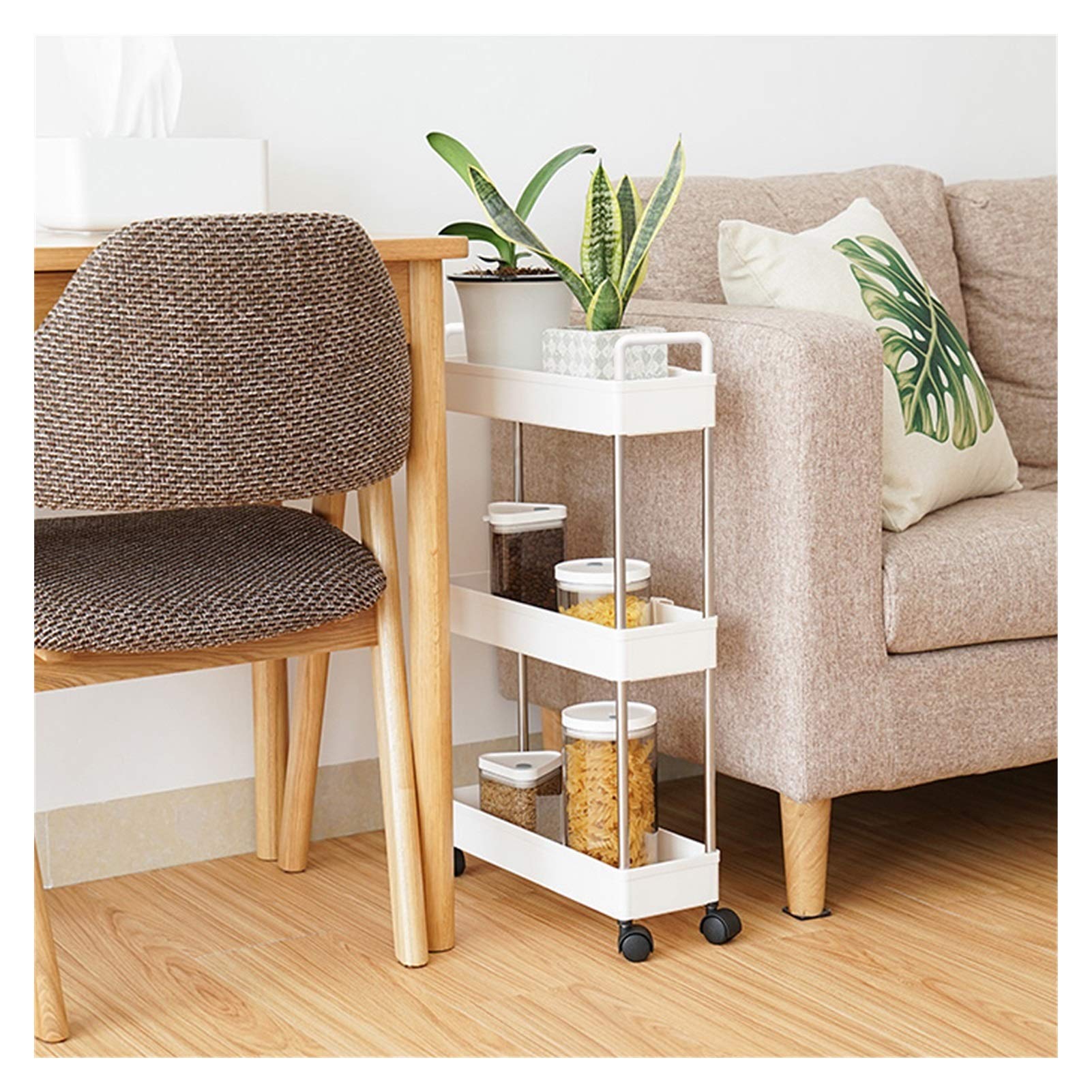 3-Tier Slim Rolling Storage Cart with Handle & Wheels - Mobile Organizer for Bathroom, Kitchen, Laundry - Slide-Out Shelves for Small Spaces | Perfect for Narrow Corners, Closet Storage & Home Organization
