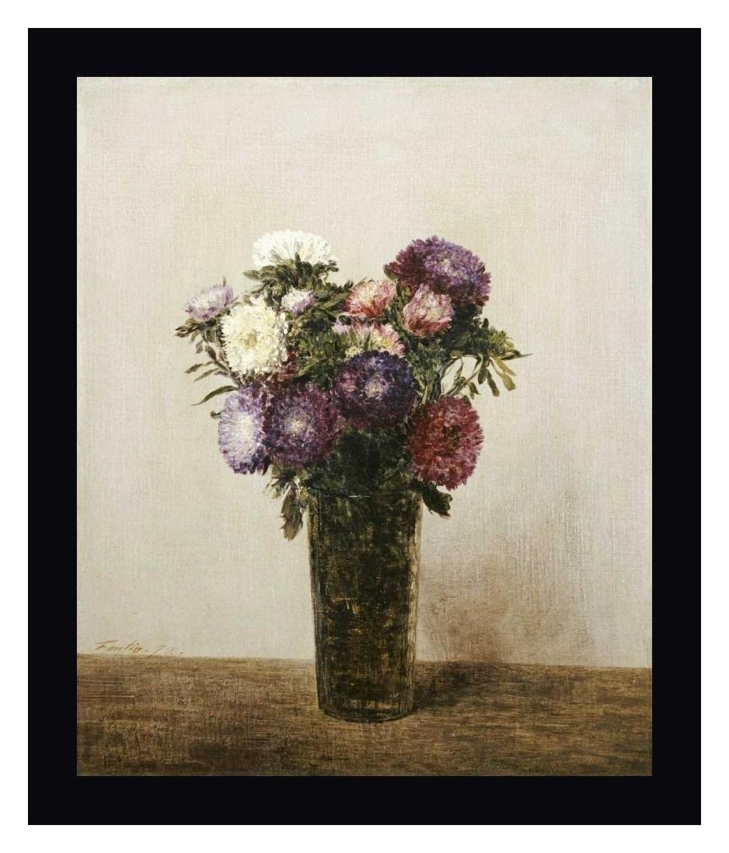 Henri Fantin-Latour 'Vase De Fleurs' 17x20 Inch Framed Canvas Art Print - Black Wood Frame - Ready to Hang Wall Decor - Perfect for Living Room, Bedroom & Office