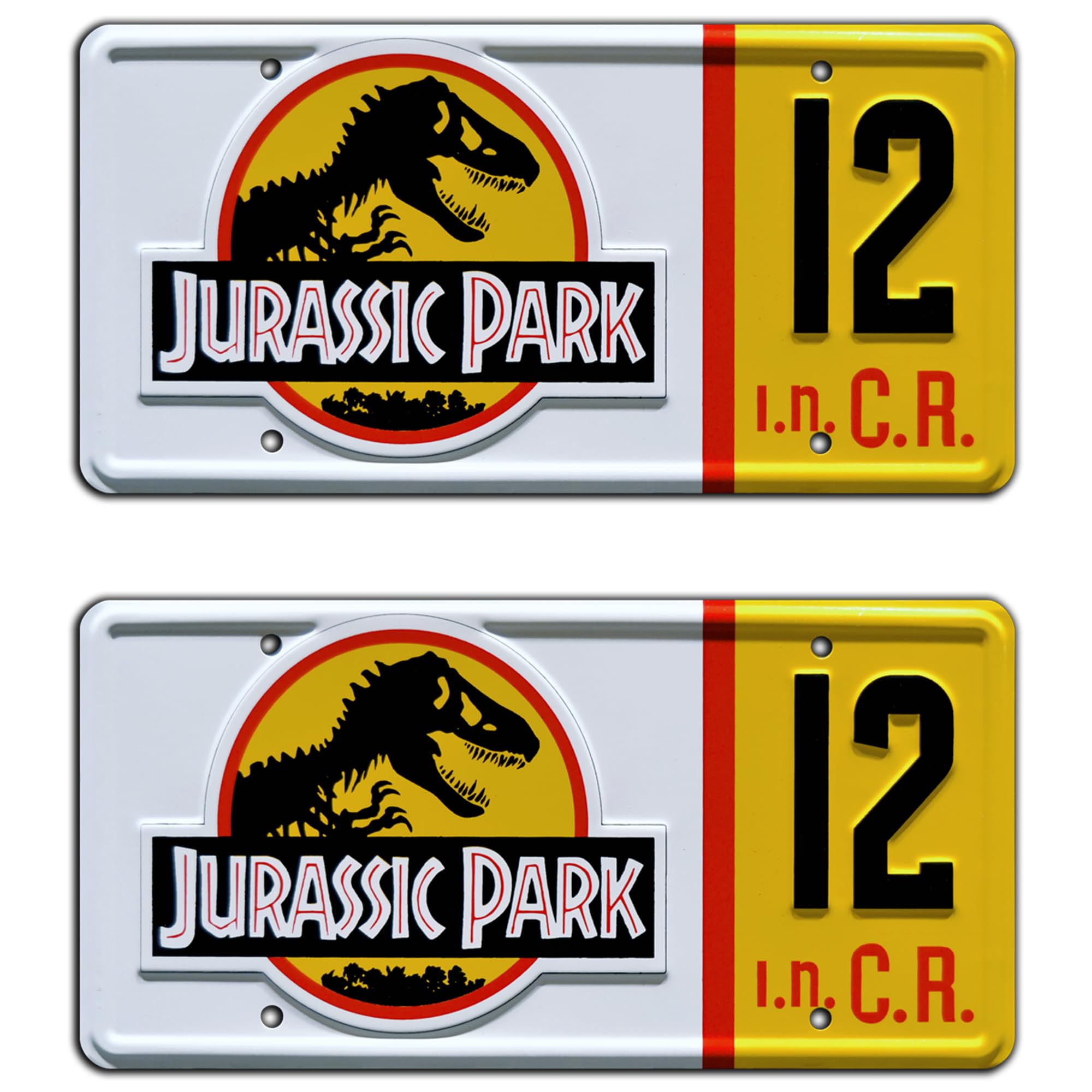 Jurassic Trilogy Metal Stamped License Plate Set of 12 - Durable Car & Motorcycle Tags for Collectors, Gifts, and Themed Parties