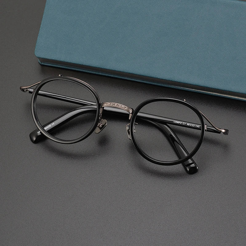 Stylish Unisex Black Titanium Acetate Round Eyeglasses - Full Rim Big Frame (Model 982027) | Perfect for Reading, Work & Fashion Accessories
