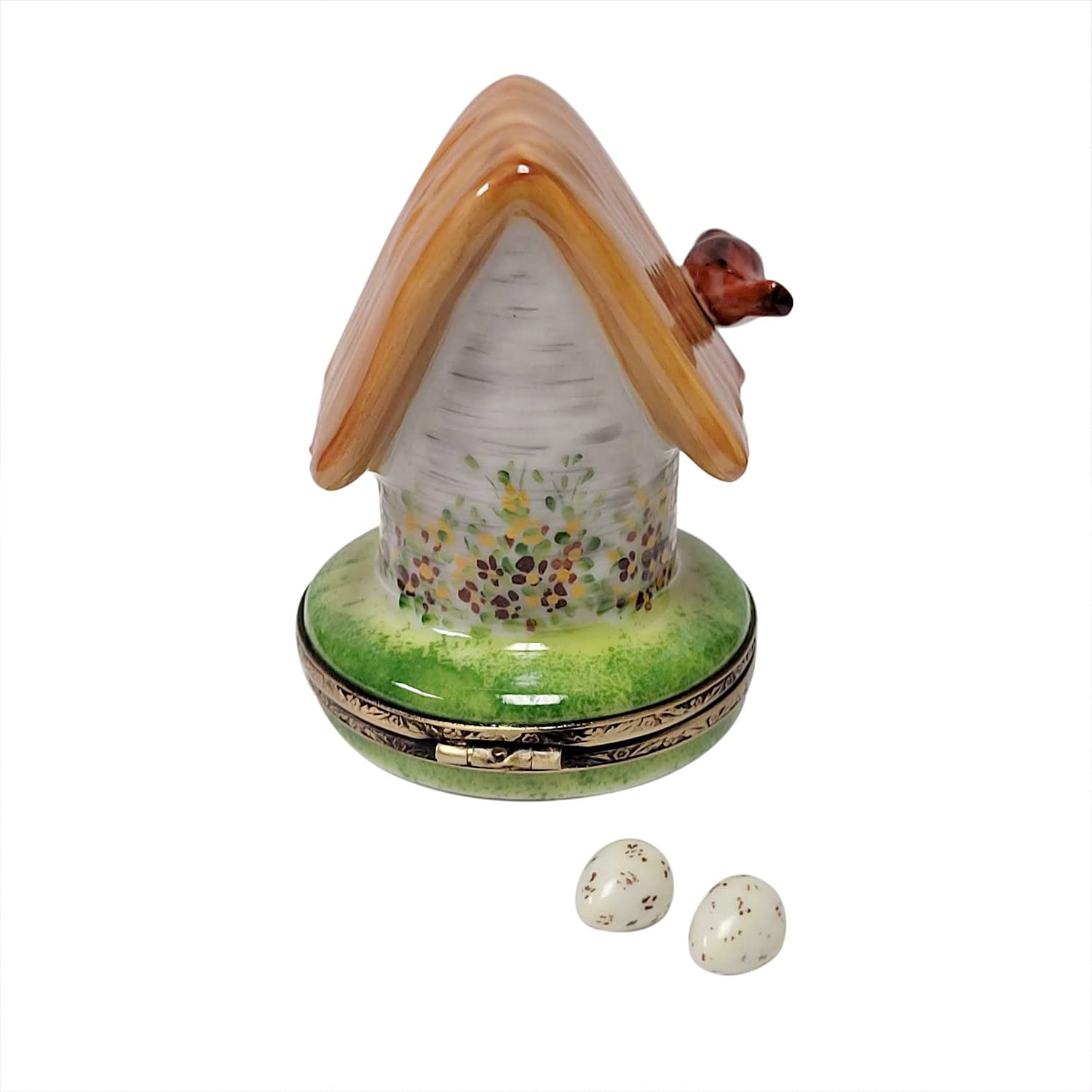 Limoges Porcelain Floral Birdhouse Box with Cardinal - Home Decor Gift