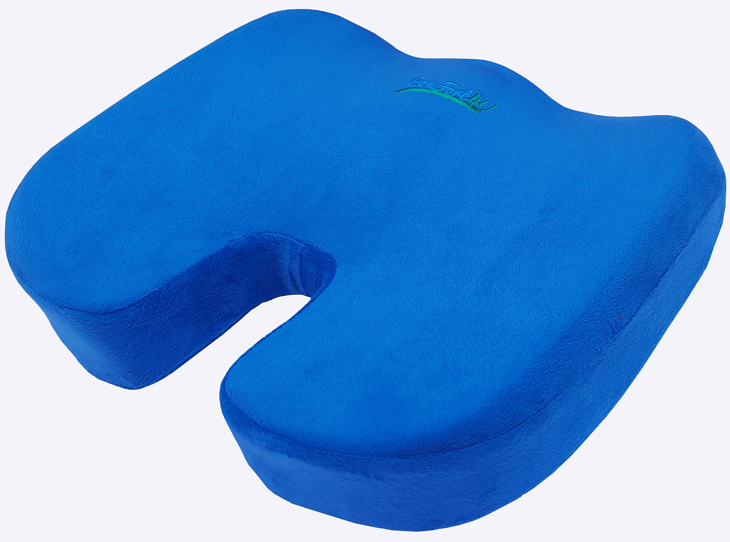 Premium Orthopedic Memory Foam Seat Cushion - Coccyx & Tailbone Pain Relief for Car, Office, Gaming & Boat Seats - Sciatica Support Pillow with Velvet Cover (Blue) - Perfect for Long Drives, Work from Home & Back Pain Relief