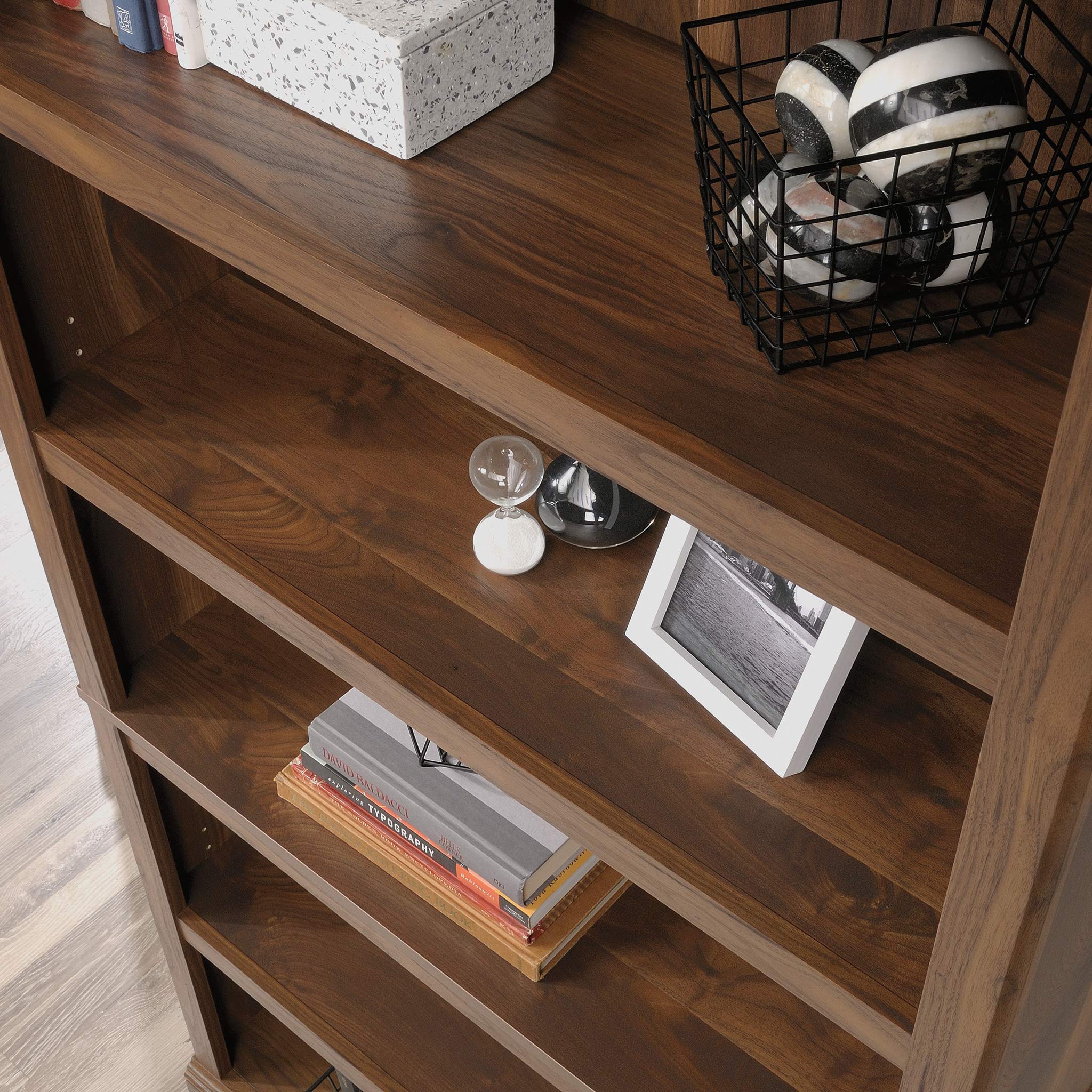 Sauder 5-Tier Wooden Bookcase - Multipurpose Bookshelf for Home Office & Living Room - Grand Walnut Finish - Perfect for Organizing Books, Decor & Storage in Small Spaces
