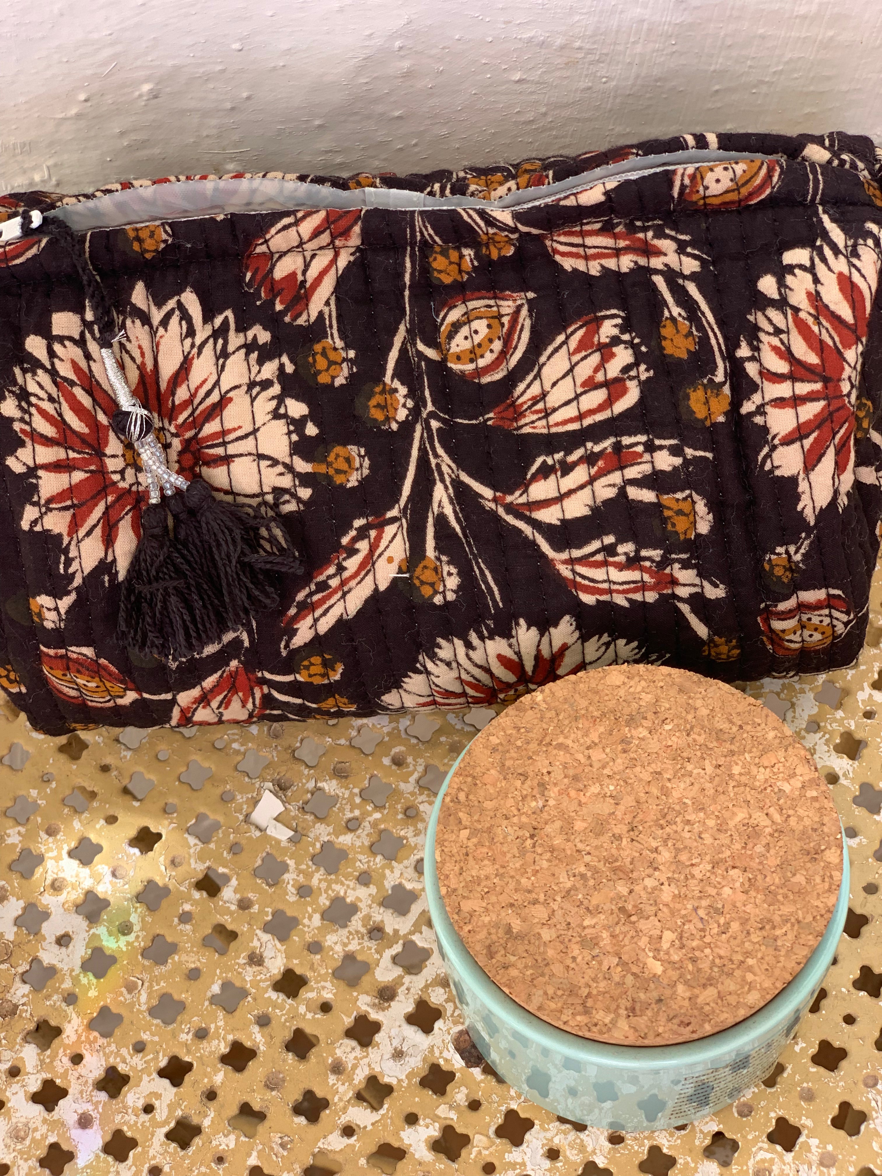 Handmade Block Print Cotton Cosmetic Bags - Eco-Friendly Makeup Pouch (3 Sizes) | Perfect for Travel, Gym & Daily Organizer