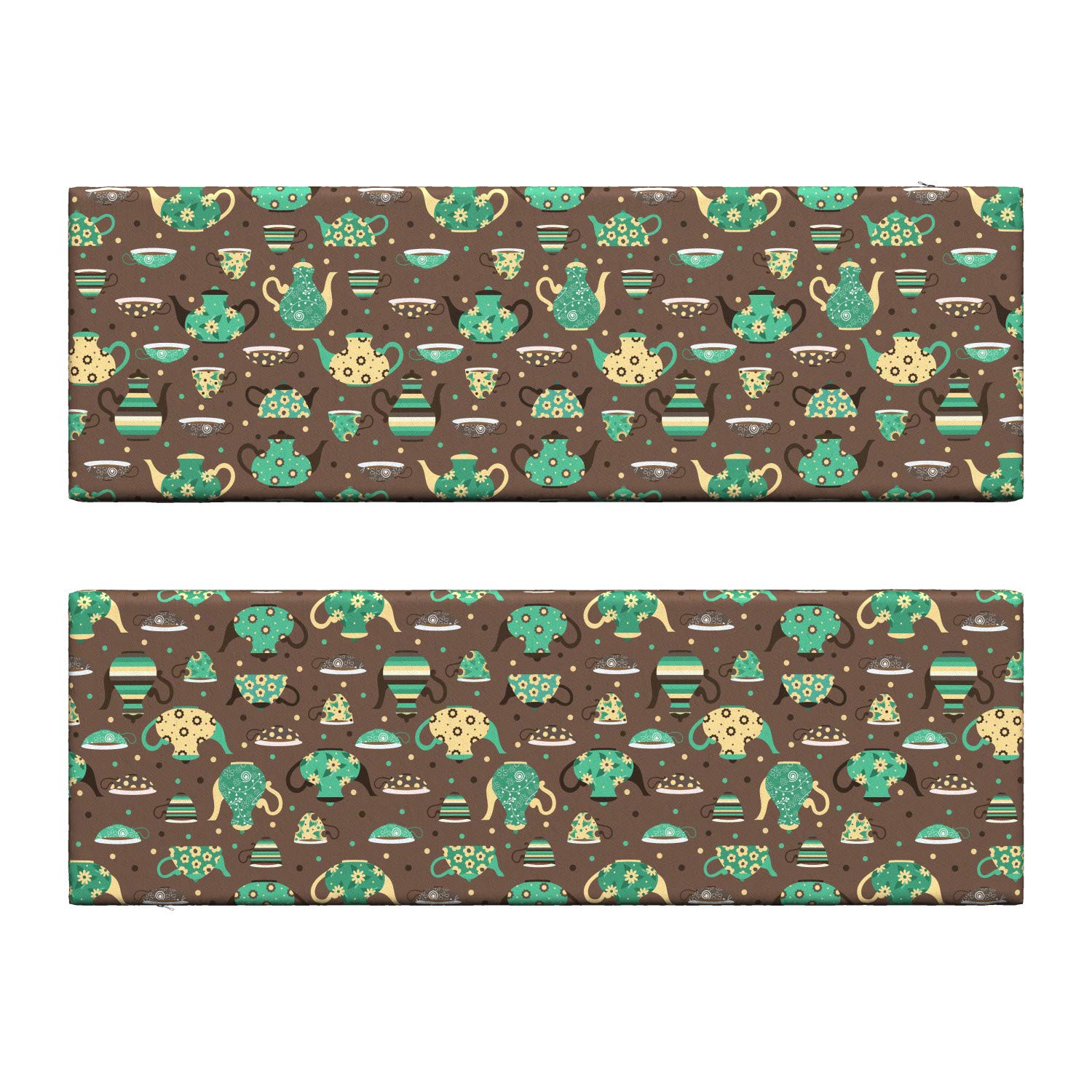 Ambesonne Tea Party Bench Cushion Set of 2 - Floral Cup & Pot Design on Dotted Brown Background - 45