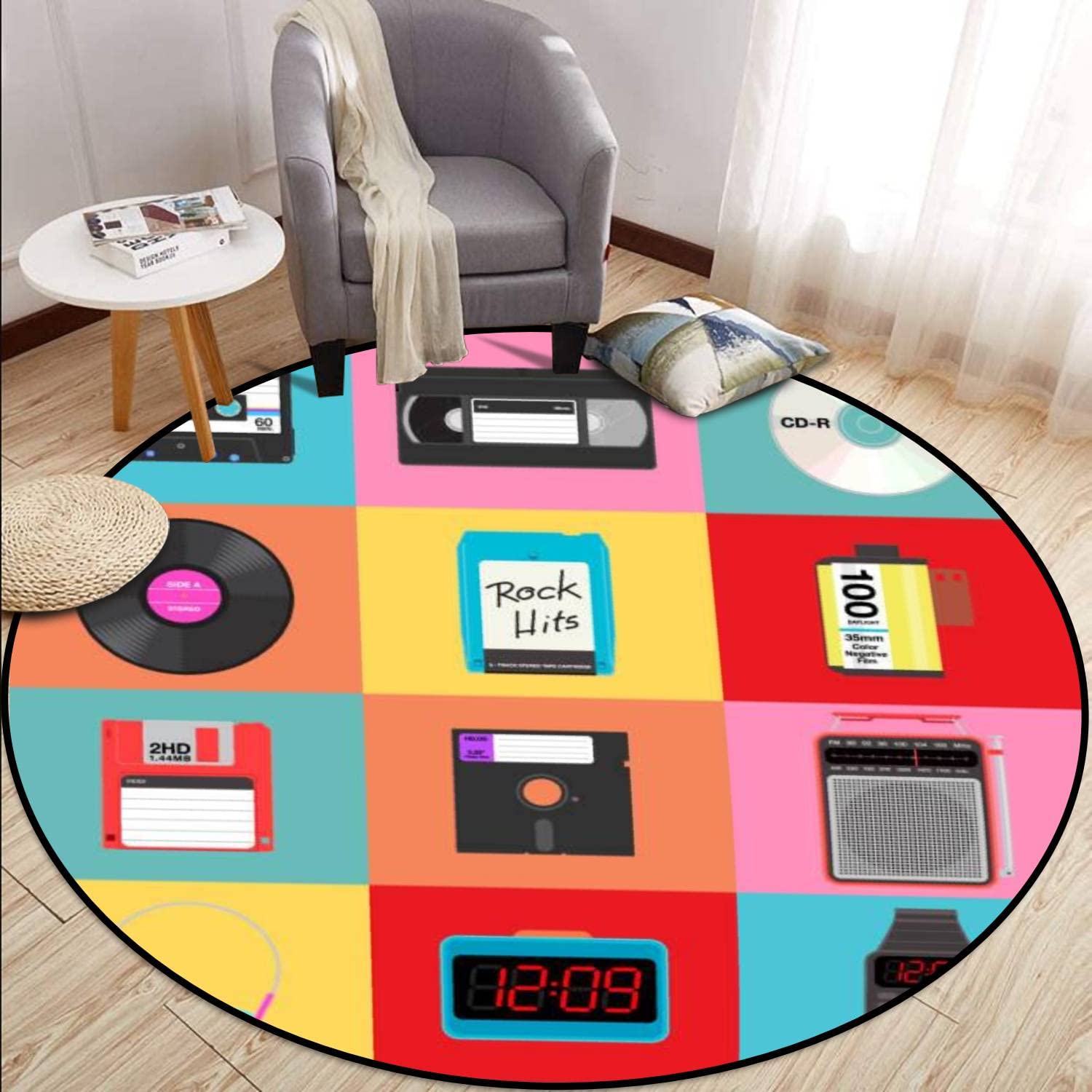 6ft Circle Round Rug - Soft Machine Washable Area Rug for Bedroom, Nursery, Entryway, Indoor & Outdoor Use - Perfect for Dining Room, Living Room, and Cozy Home Decor