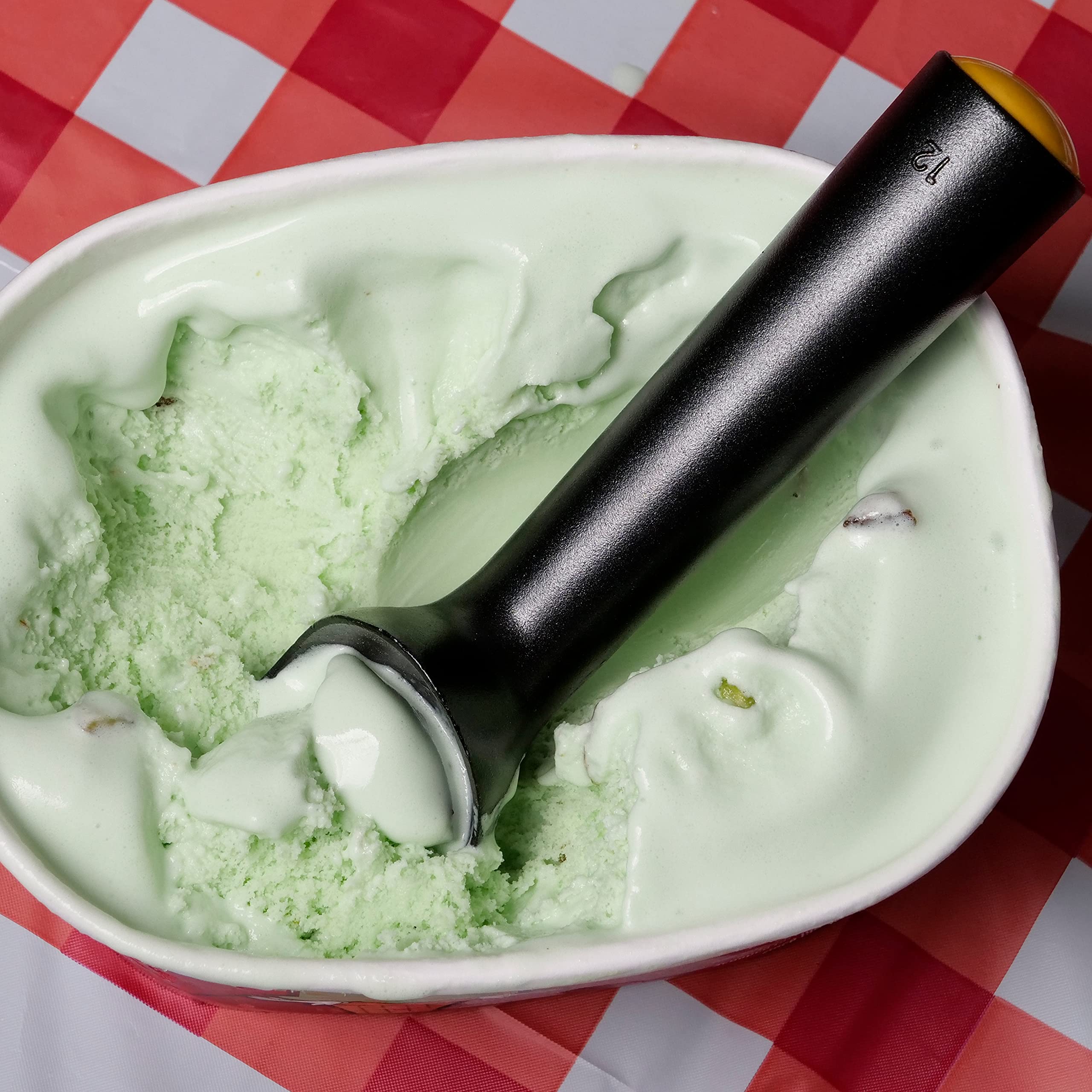 Premium Black Ice Cream Scoop - Anti-Freeze, Nonstick & Self-Defrosting Aluminum Scooper for Gelato, Sorbet, Cookie Dough - 7 Inch Ergonomic Design - Perfect for Home Kitchens, Ice Cream Shops & Dessert Catering