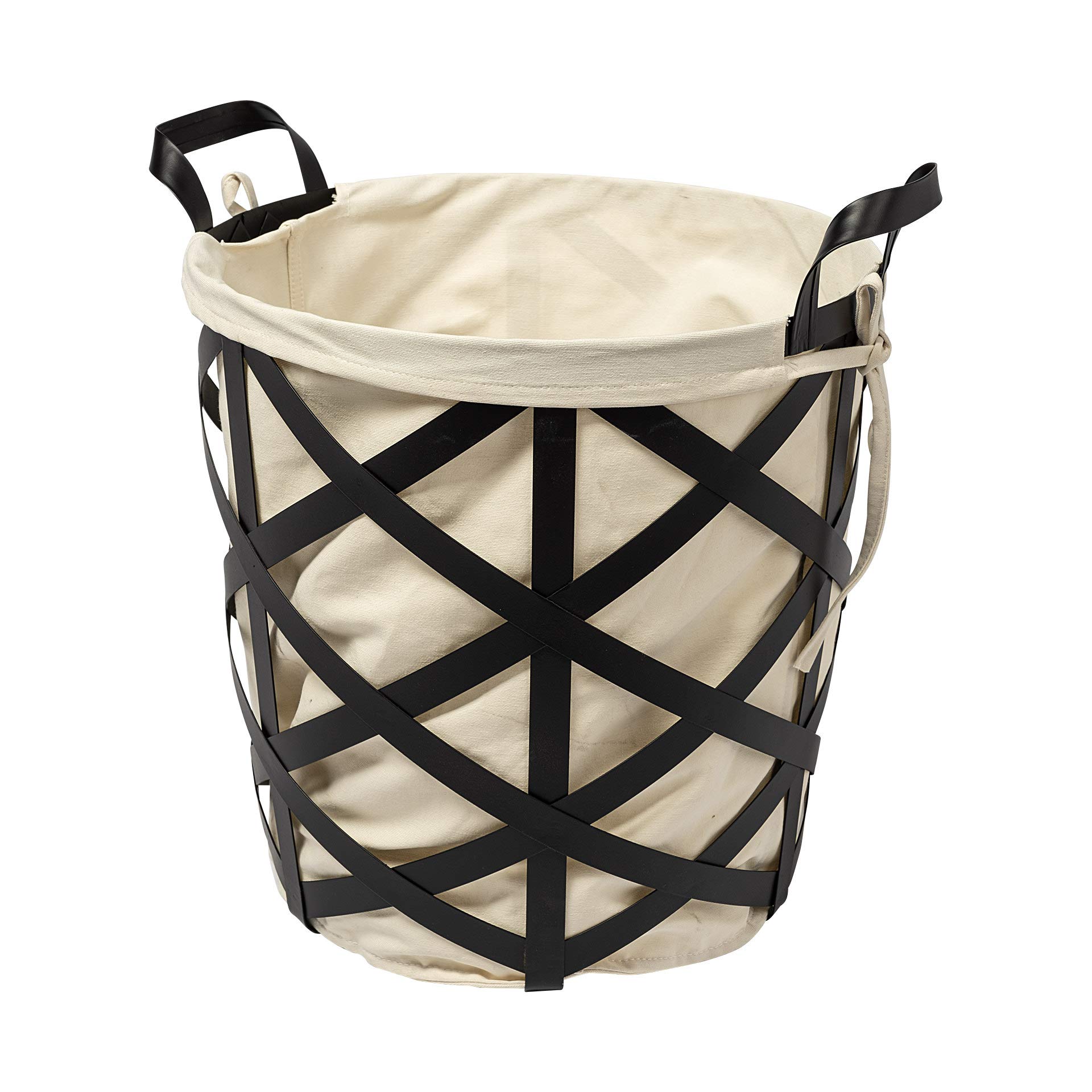 Liya Black Metal Basket with Cream Fabric Liner - Stylish Storage Organizer for Home, Office, Bathroom & Nursery Decor