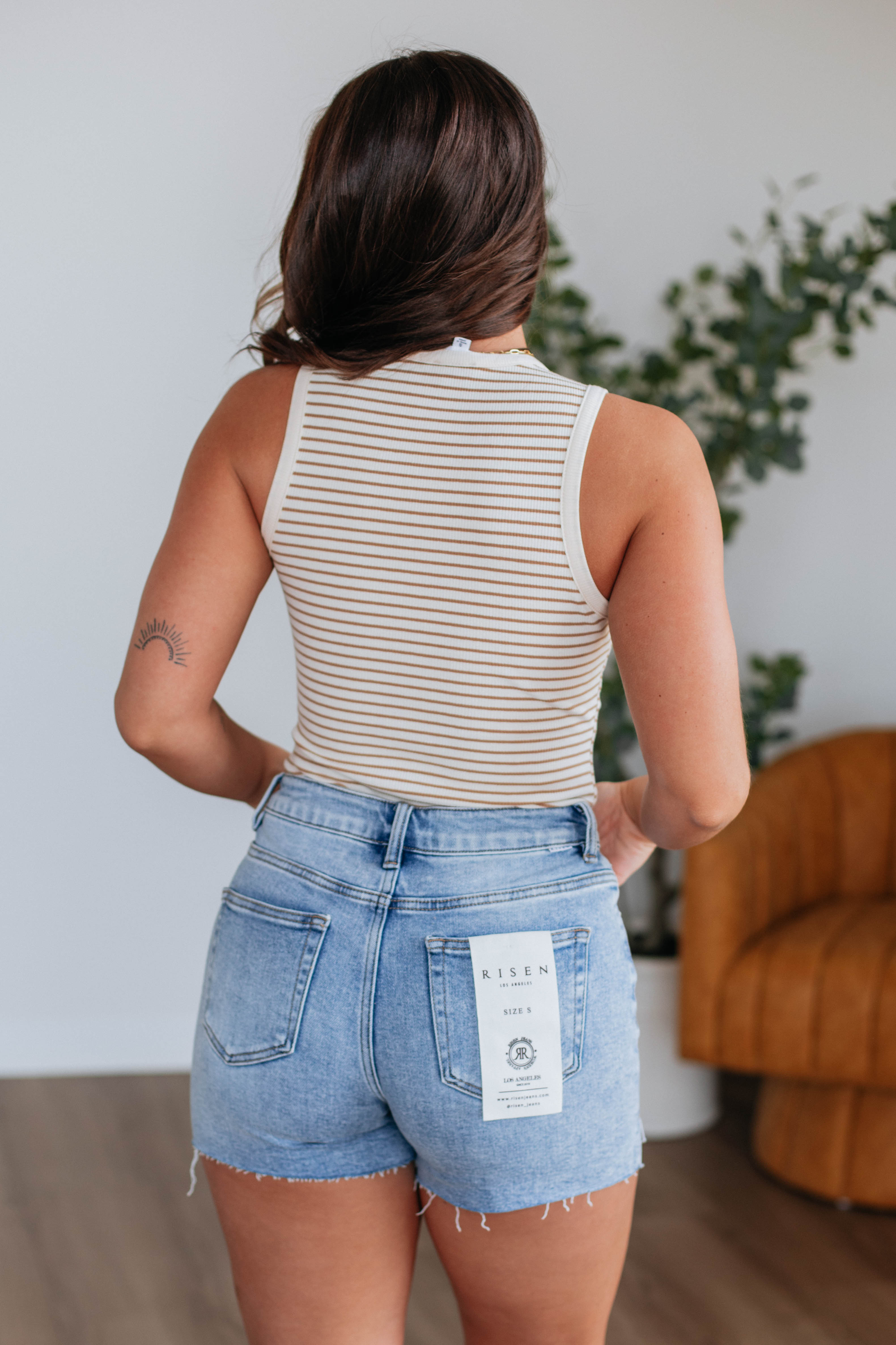 April Striped Bodysuit for Women - Soft Stretchy Tan Mix Camisole Top | Perfect for Layering, Casual Outfits & Everyday Wear