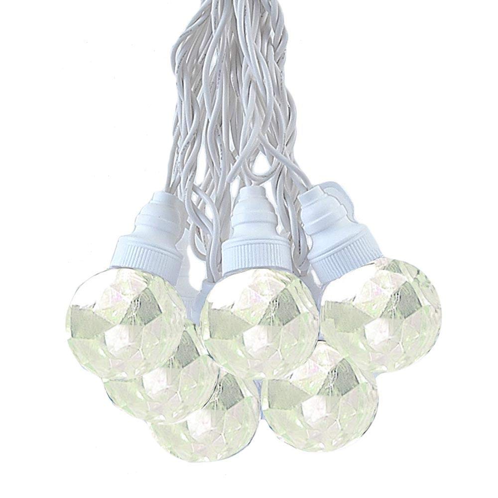 10 Foot LED G40 Sparkle Outdoor Patio String Lights with 10 Warm White Globe Bulbs - Bistro Café Hanging Lights for Garden, Backyard, Wedding - C7/E12 Base White Wire - Weatherproof Decorative Lighting for Parties & Events