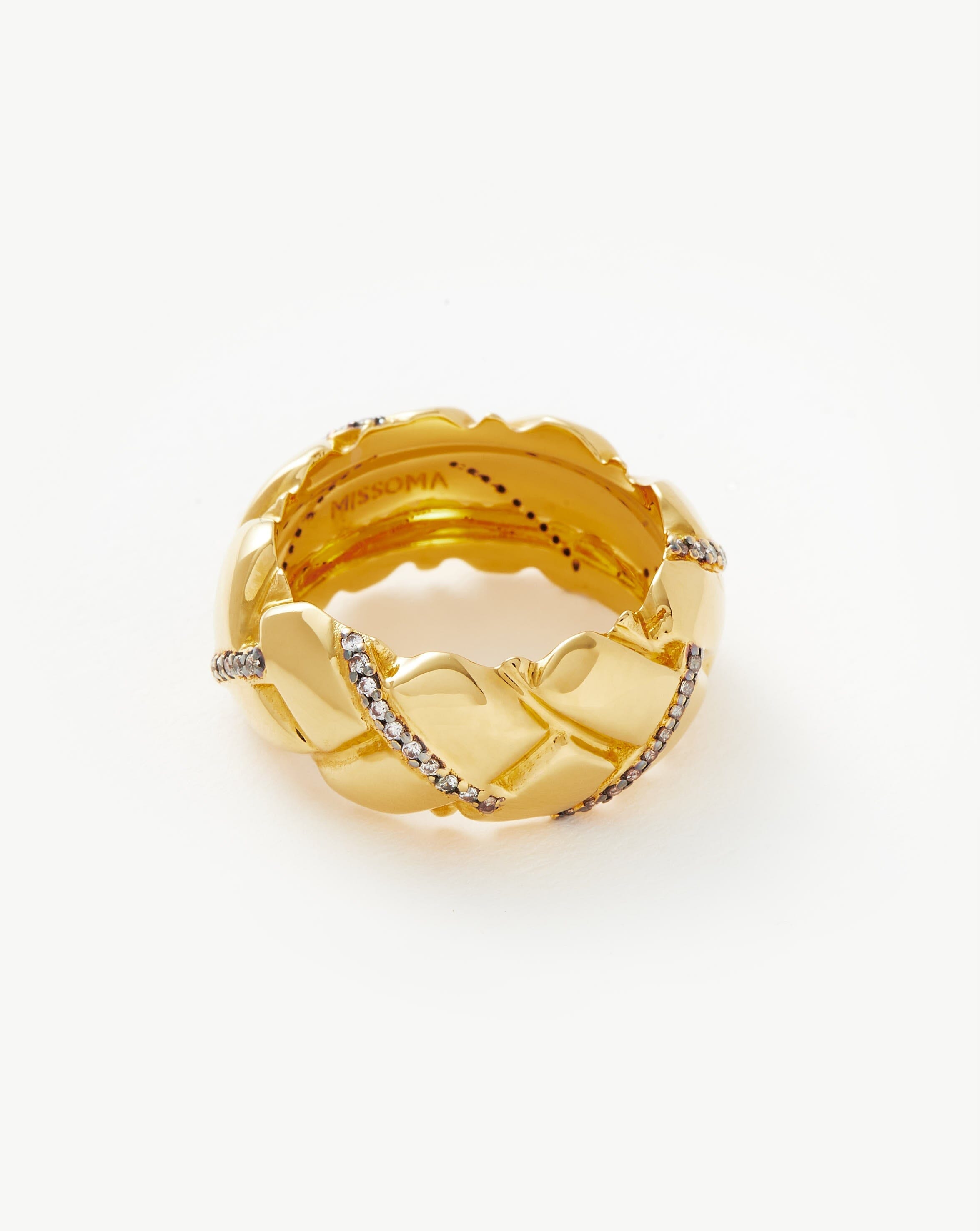 Lucy Williams Chunky Pavé Waffle Ring - 18k Gold Plated Cubic Zirconia Stackable Statement Ring for Women | Perfect for Everyday Wear, Date Nights & Special Occasions
