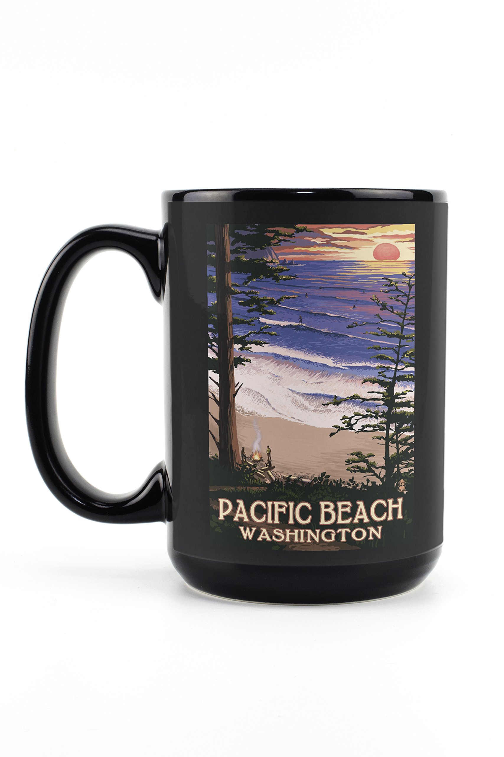 Lantern Press Pacific Beach Washington Sunset Surfers Ceramic Mug - 15oz Black Coffee & Tea Cup, Dishwasher & Microwave Safe - Perfect for Home, Office & Gift Giving