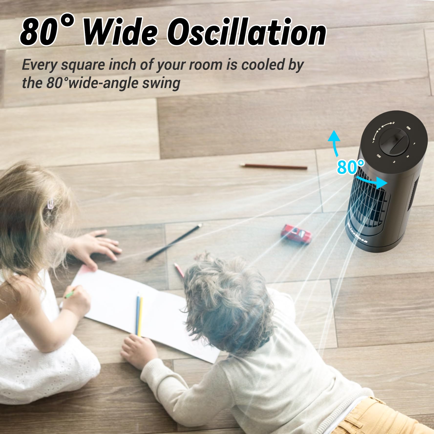 14 Inch Bladeless Tower Fan with 3-Speed Settings & 80° Oscillation - Ultra Quiet Cooling Desk Fan for Office, Bedroom, Home - Perfect for Work, Sleep & Summer Comfort