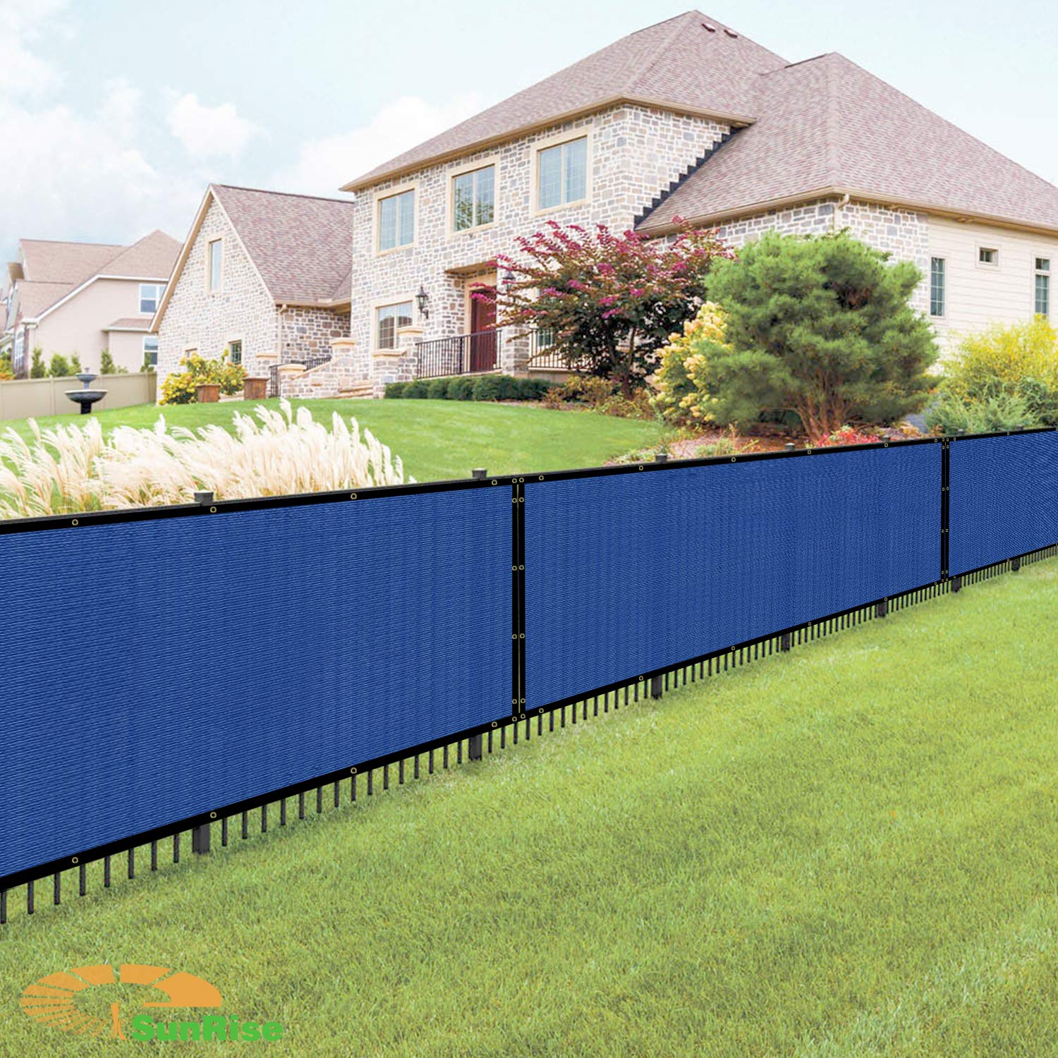 E&K Sunrise 2' x 35' Privacy Fence Screen with Grommets - UV Blocking Outdoor Windscreen Cover for Backyard, Garden & Patio - Blue Privacy Fence for Shade & Wind Protection