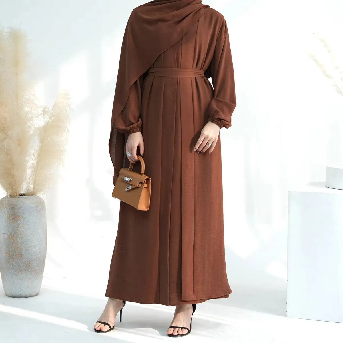 2-Piece Wrinkle-Resistant Cardigan & Open Abaya Dress Set for Women - Modest Fashion Outfit for Prayer, Mosque, and Everyday Wear