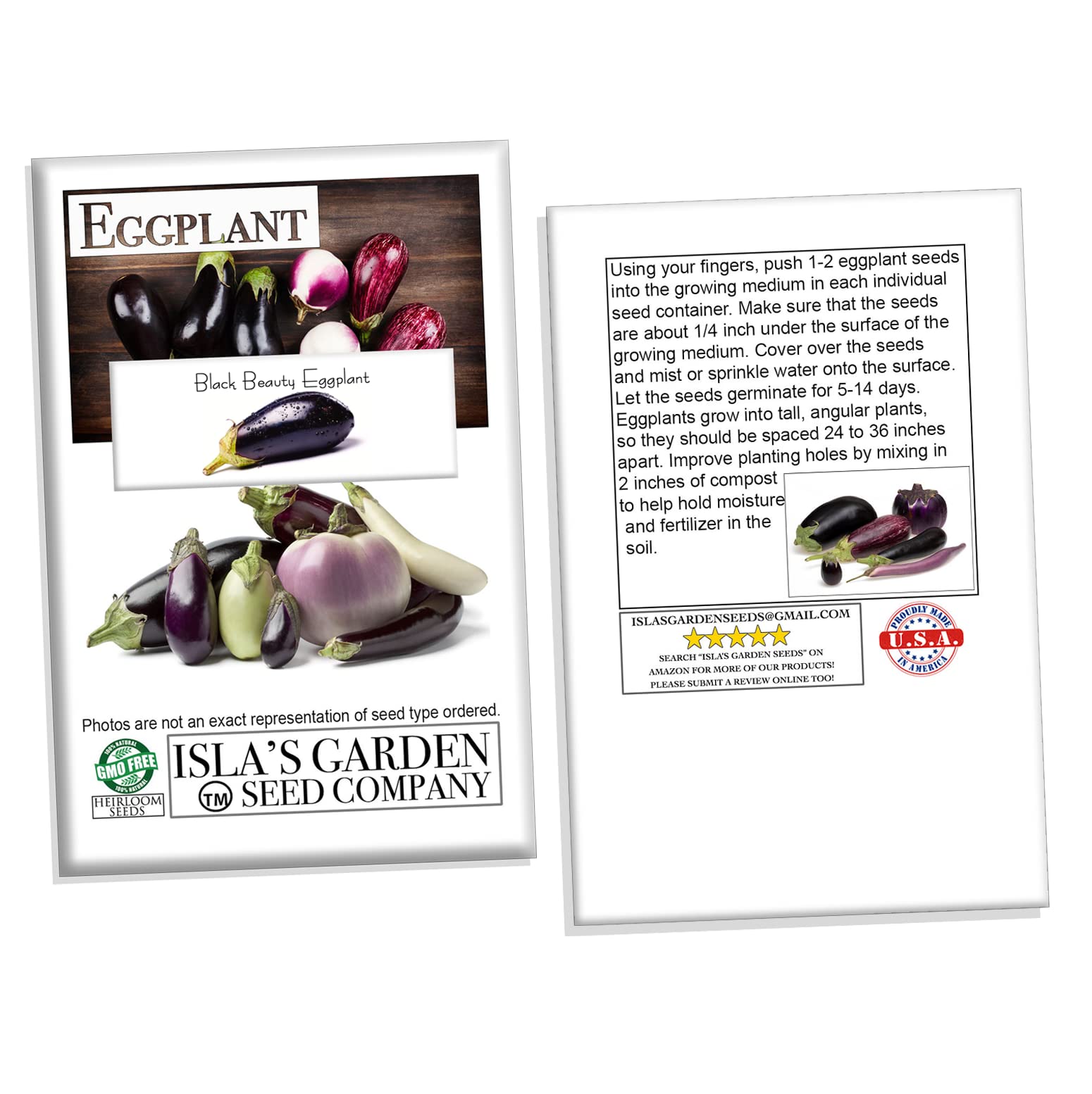 Organic Black Beauty Eggplant Seeds for Planting - 100+ Heirloom Non-GMO Solanum Melongena Seeds by Isla's Garden | Perfect for Home Gardening, Vegetable Patches & Sustainable Farming | Great Gift for Gardeners
