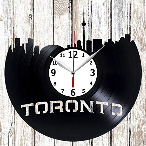Toronto Vinyl Record Wall Clock - Unique Handmade Home Decor, Music Fan Art Gift for Vinyl Collectors | Perfect for Living Room, Bedroom, or Music Studio Decoration