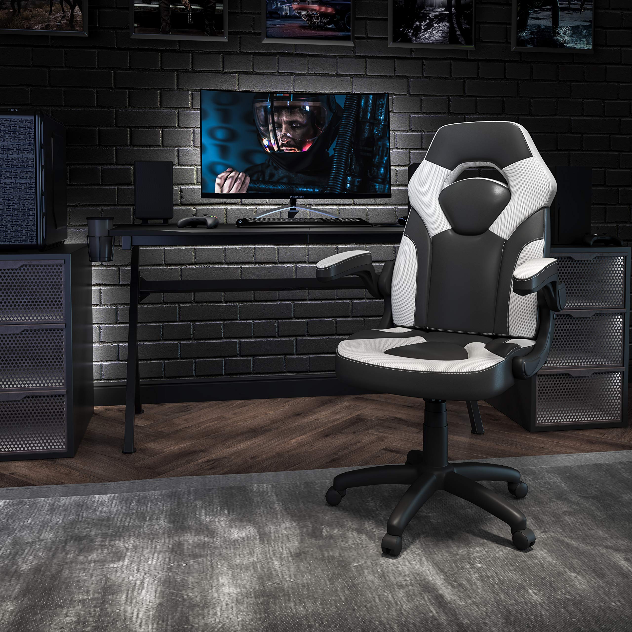Flash Furniture X10 Ergonomic Gaming Chair - Adjustable Office Chair for PC & Gaming Setup with Lumbar Support, White/Black PU Leather - Perfect for Esports, Streaming & Long Work Sessions