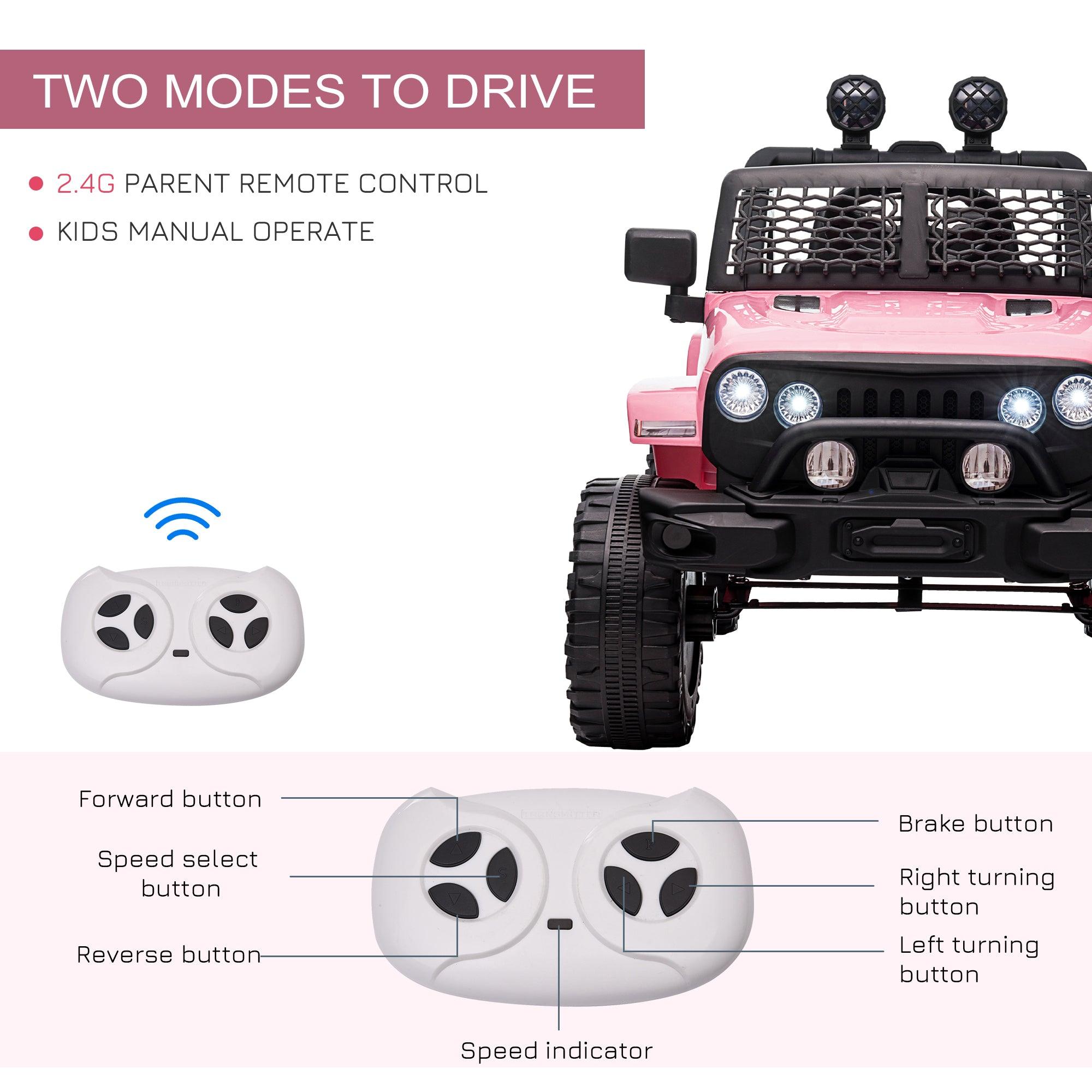 12V Kids Ride On Truck with Parent Remote Control - Electric Battery Powered Toy Car with Spring Suspension, Adjustable Speed, LED Lights & Horn - Pink Ride On Car for Boys & Girls | Perfect for Indoor Play, Backyard Fun & Birthday Gifts