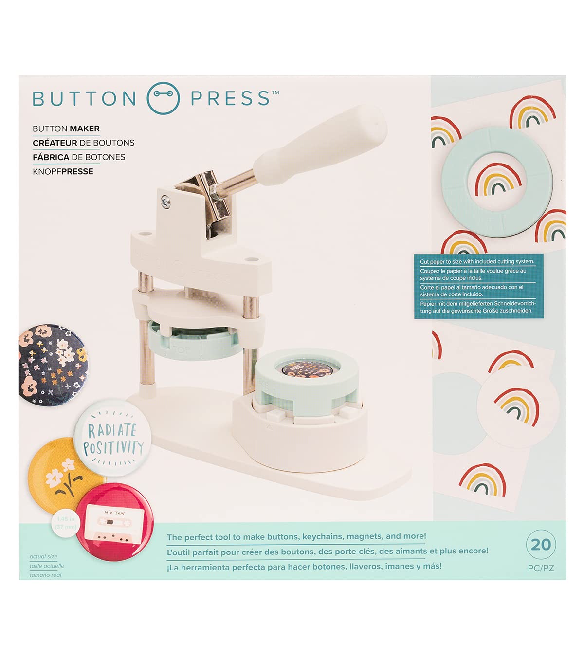 We R Memory Keepers Button Press Kit - Includes Button Press, Cutting Inserts, Medium Circle Die & 5 Buttons for Making Custom Pins, Badges & Keychains - Perfect for DIY Crafts, School Projects & Personalized Gifts