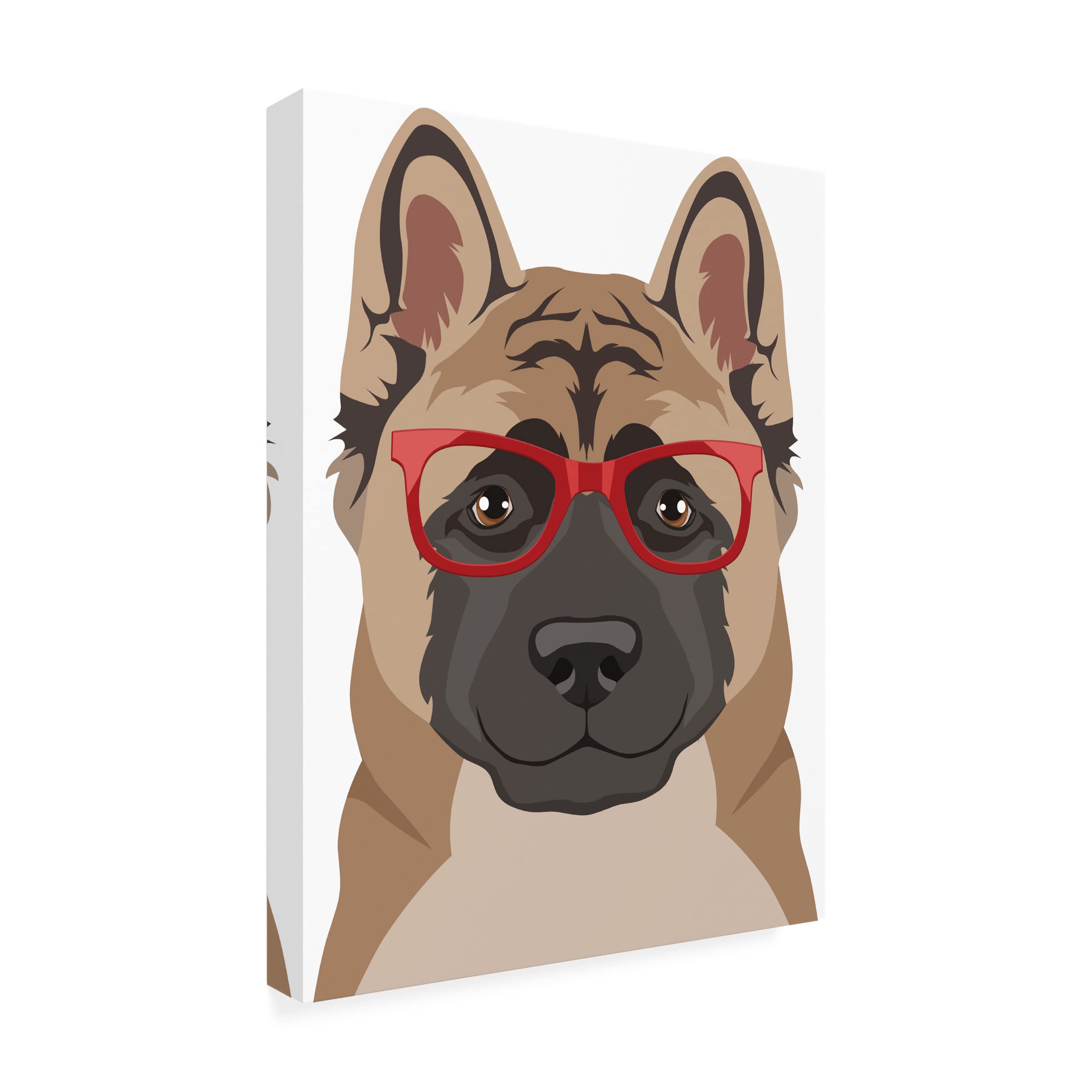 Trademark Fine Art 'Akita Wearing Hipster Glasses' Canvas Wall Art Print - Modern Dog Portrait Painting for Living Room, Bedroom & Office Decor