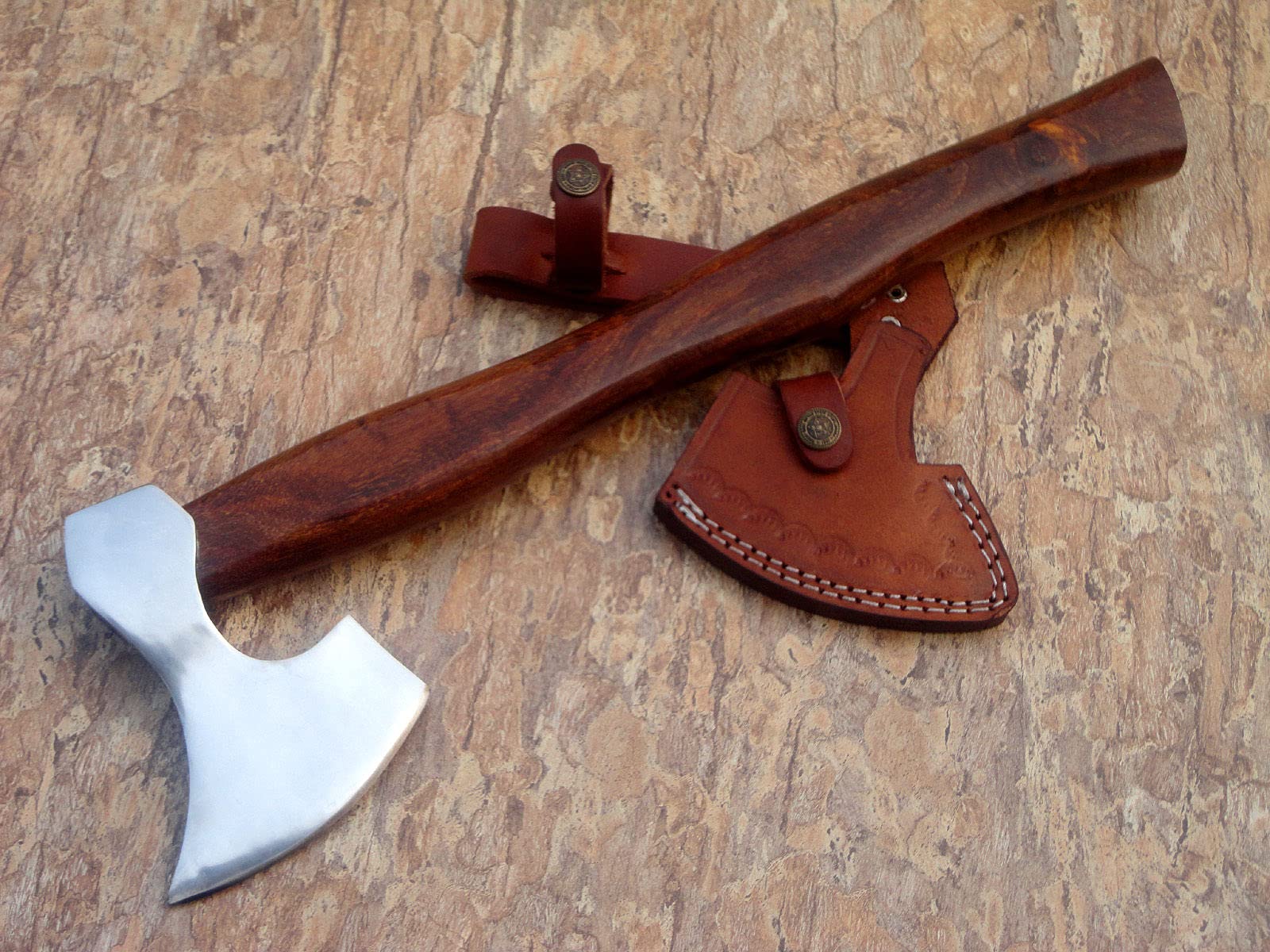 Premium Handmade High Carbon Steel Forged Axe with Leather Sheath - BREBEARD Style Custom Outdoor Tool for Camping, Bushcraft & Wood Chopping