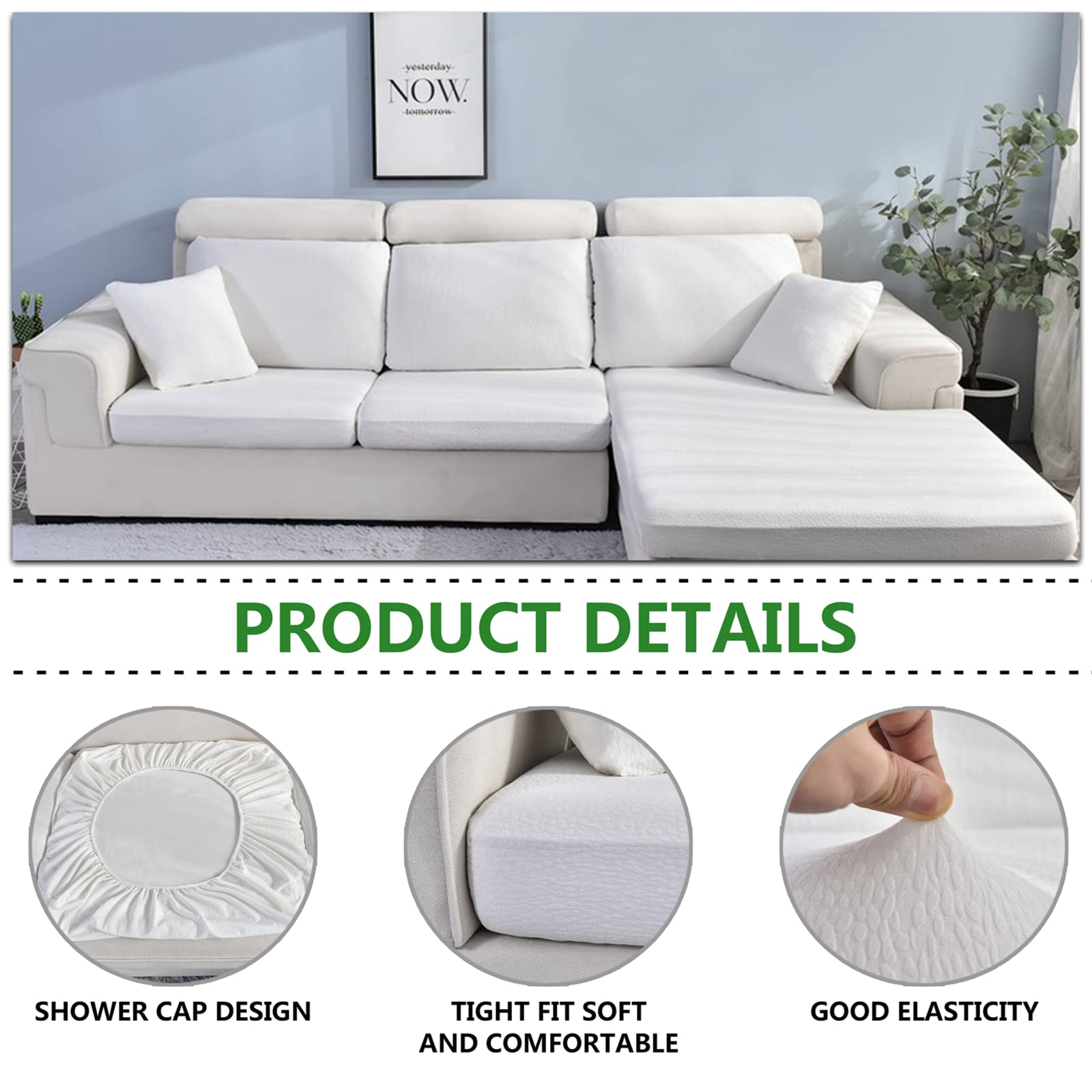Stretch Waterproof Sofa Slipcover - High Elastic Fabric Couch Seat Covers, Water-Repellent & Durable (White, Large 3-Seater) - Perfect for Living Room, Family Room & Home Decor Protection